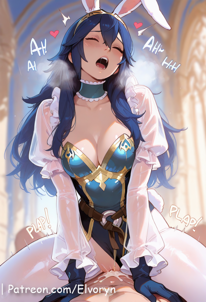1boy, 1girls, ai generated, blue hair, blush, breasts, closed eyes, cowgirl position, cum, cum in pussy, ejaculation, elvoryn, female, female focus, female on top, fire emblem, lucina (fire emblem), male, open mouth, penis, penis in pussy, pink nipples, pussy, sex, spread legs, uncensored, vaginal penetration, voluptuous