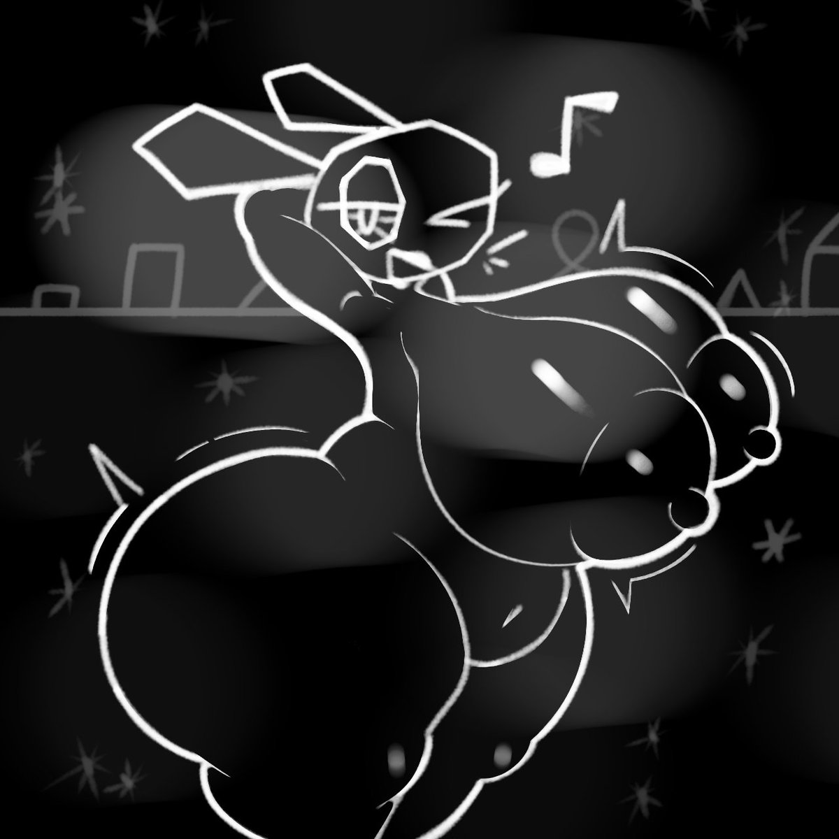 2024, alexdraws, anthro, anthro female, armpits, ass, big ass, big breasts, black background, black body, black skin, breasts, bunny, bunny ears, bunny girl, female, female only, hand on head, huge ass, huge breasts, huge nipples, hyper ass, hyper breasts, looking at viewer, looking back, naked, naked female, nipples, nude, nude female, rabbit, rabbit ears, rabbit girl, side view, sideboob, solo, solo female, thick ass, thick thighs, vib-ribbon, vibri