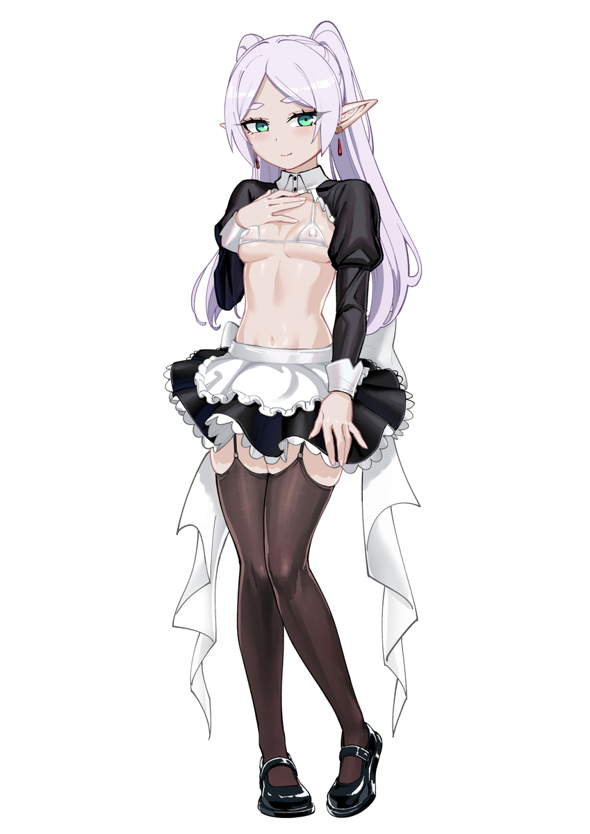 1girls, female, female only, frieren, frieren beyond journey's end, maid, proud banana, solo, sousou no frieren, stockings
