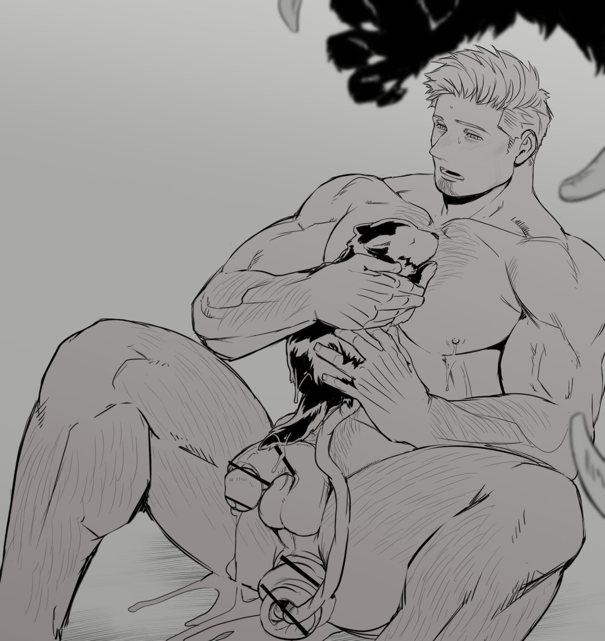 1boy, 1other, after birth, after orgasm, ambiguous gender, anal juice, anal prolapse, anus, arm hair, ass juice, ass visible through thighs, baby, balls, beard stubble, biceps, big areola, big balls, birth, black and white, blonde hair, blurry foreground, censor bar, censored, censored anus, censored penis, chest hair, claws, completely nude, cub, cum, cum drip, cum on floor, cum on lower body, cum on penis, daddy, dilf, exhausted, exhausted male, father, father and child, fatherhood, flaccid, foreskin, foreskin folds, frenulum, gaping, gaping anus, gay, giving birth, greyscale, hairy male, half-closed eyes, handsome, handsome man, hi res, holding object, hugging, human, human birthing feral, implied bestiality, juicy thighs, kinda wholesome, leaking milk, leg hair, loose anus, male, male lactation, male only, male pregnancy, mature male, monochrome, mpreg, muscles, muscular, muscular arms, muscular legs, muscular male, muscular thighs, newborn, nude, offscreen character, original, original character, pecs, penis, perineum, pointless censoring, pregnancy, pregnant, pregnant male, prolapse, pubic hair, puffy anus, retracted foreskin, semen, short hair, simple shading, sitting, spread legs, sweat, sweatdrop, sweating, sweaty, swollen anus, taro007, tarowo, umbilical cord, uncircumcised, uncut, veiny arms, veiny penis, wet, wet body, wholesome, wolf, yaoi