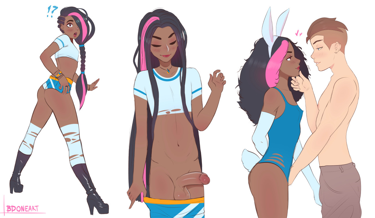 2boys, bdone, black hair, booty shorts, braid, bunny costume, chocolate and vanilla, dark skin, dark-skinned femboy, dark-skinned male, dark-skinned sissy, dark-skinned sub, dark-skinned twink, erection, femboy, femboysub, gay, high heel boots, interracial, light skin, light-skinned male, long braid, long hair, male, melondraws, multiple boys, multiple males, non-web source, original, original character, original characters, penis, pink hair, pink highlights, shorts, shorts down, strawberry (bdone), trap, two-tone hair, yaoi, zettai ryouiki