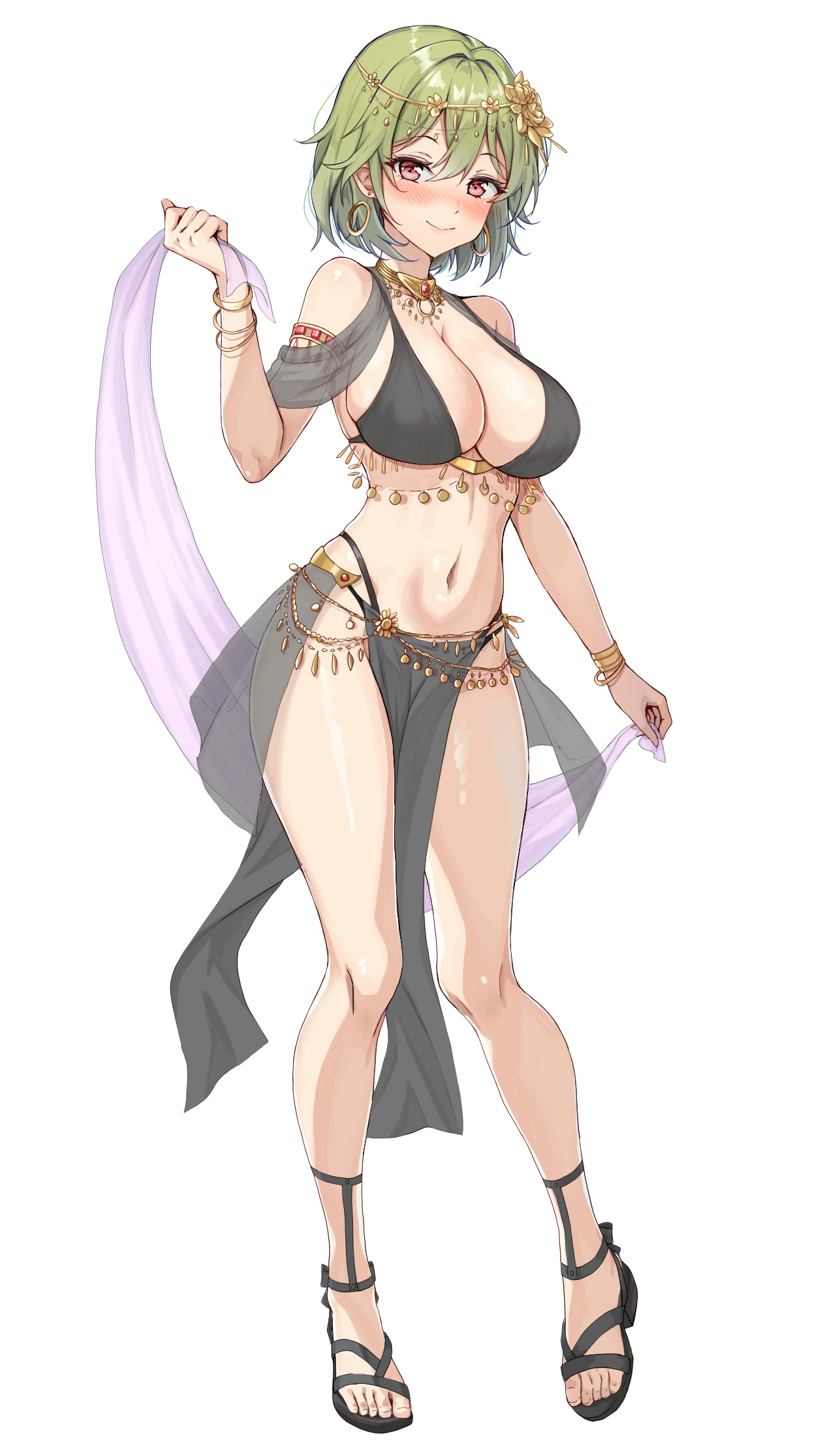 1girls, amagi (amagi626), belly dancer, belly dancer outfit, black outfit, breasts, female, full body, harem outfit, large breasts, sandals, solo, thick thighs, toes, touhou, wide hips, yuka kazami, yuuka kazami