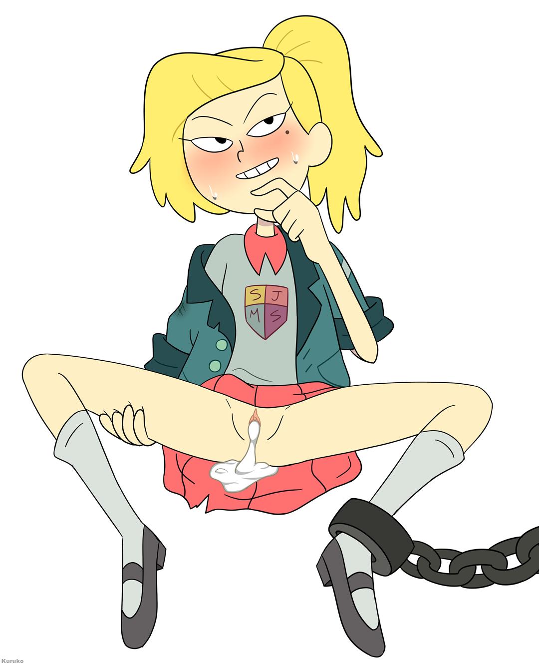 1girls accurate_art_style amphibia blonde_hair blush chained chained_ankle chained_ankles chains cum cum_in_pussy cum_inside cum_leak cum_leaking disney disney_channel female female_focus female_only human jacket kuruko legs_spread mary_janes no_panties no_panties_under_skirt official_style ponytail pussy sasha_waybright school_uniform schoolgirl semen skirt solo spread_legs straight_hair vagina