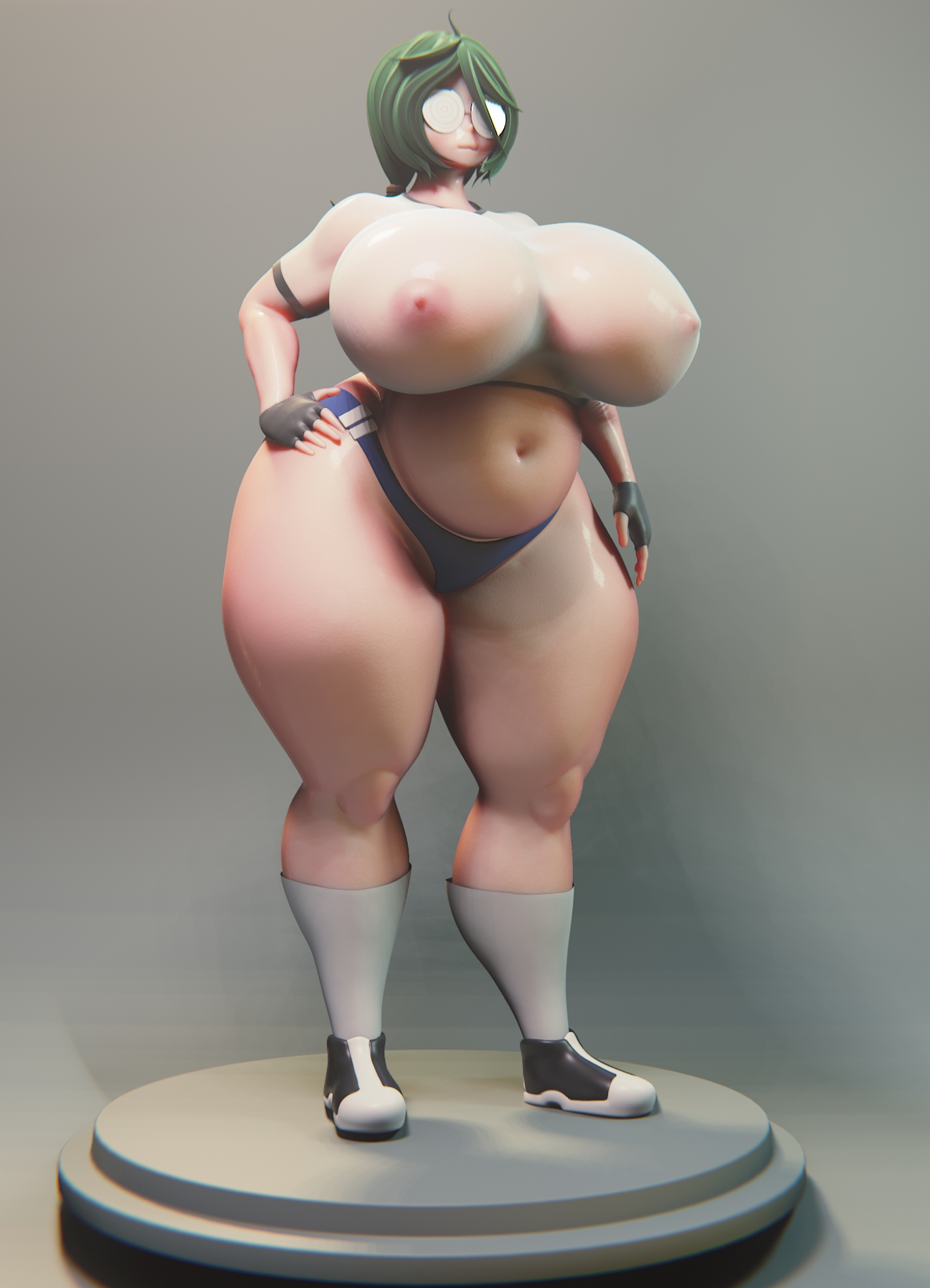 1girls, 3d, areolae, bbw, blender, borrowed character, breasts, cghonk, chubby, female, female only, glasses, green hair, gym uniform, nerd, nerd (coffeeslice), nerdy female, nipples, original, overweight, overweight female, shoes, sneakers, solo, swirly glasses, thick thighs, wide hips, workout clothes