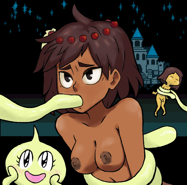 1girls ajna_(indivisible) bare_shoulders breasts brown_nipples brown_skin crossover dark-skinned_female dark_nipples fellatio female female_focus frisk indivisible nipples nudist onionsan rape short_hair shoulders tentacle tentacle_sex thecrazypartyco tomboy undertale