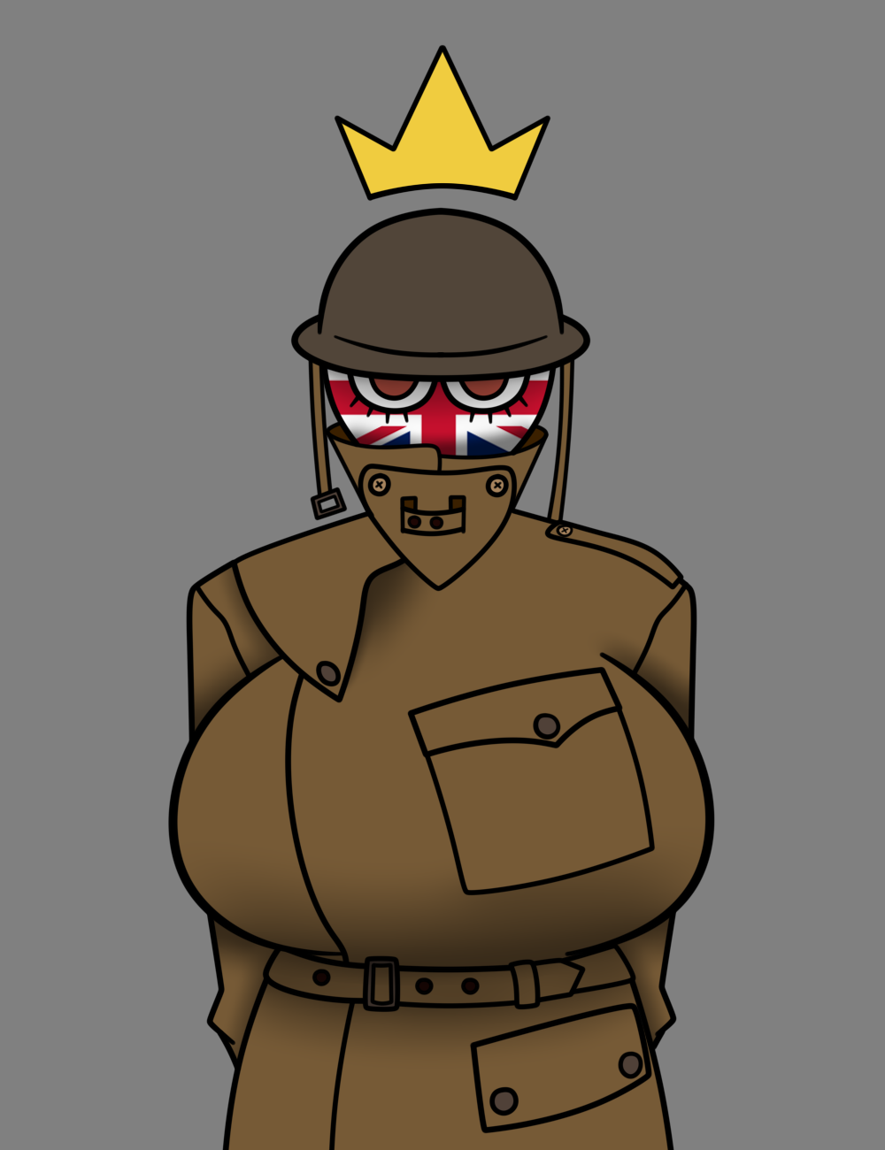 1girls brown_eyes countryhumans countryhumans_girl crown ech0chamber helmet jacket military military_helmet military_uniform rule_63 union_jack united_kingdom united_kingdom_(countryhumans)