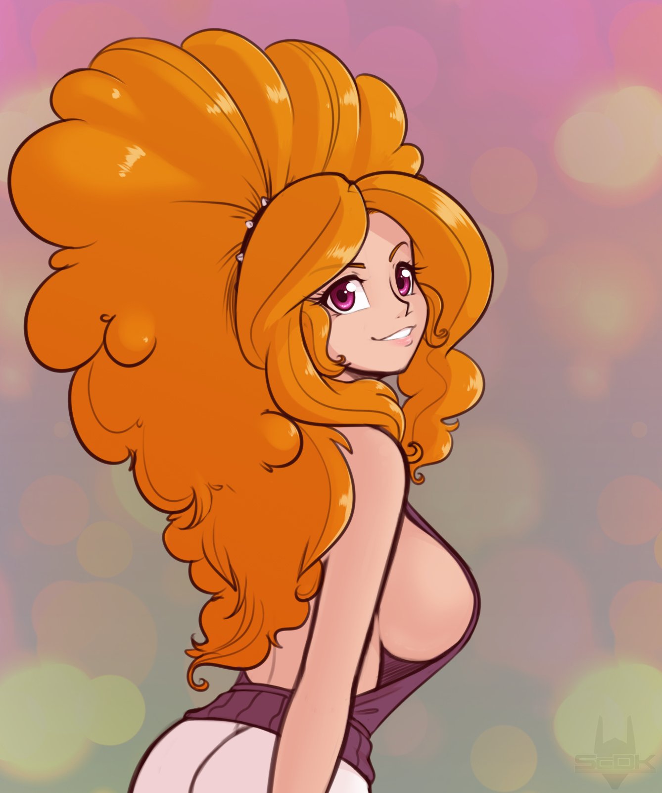 1girls adagio_dazzle big_breasts big_hair braless breasts busty equestria_girls female friendship_is_magic hasbro hi_res highres human humanized large_breasts light-skinned_female looking_at_viewer looking_back my_little_pony no_bra open_back orange_hair pale-skinned_female scorpdk sideboob smile solo solo_female sweater twitter_link