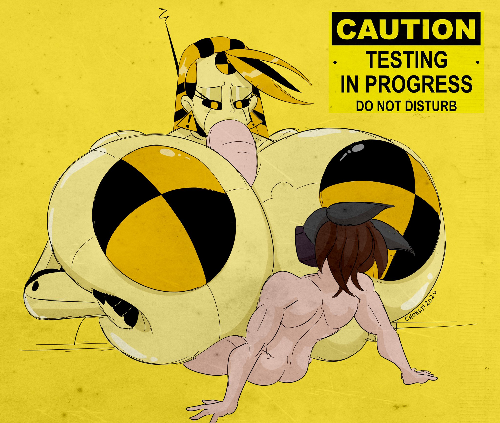 1boy, 1girls, anthro, big breasts, blowjob, breasts, crash test dummy, cream vanilla, featureless breasts, fellatio, female, huge breasts, huge cock, human, humanoid, hyper, male, male human/female humanoid, male human/female robot, mask, nipples, oral, original character, paizuri, pasties, penis, robot, robot girl, sole (saltyman66), sole licking, tasteofchoklit, tastetown (tasteofchoklit), titfuck, waist not visible, yellow eyes