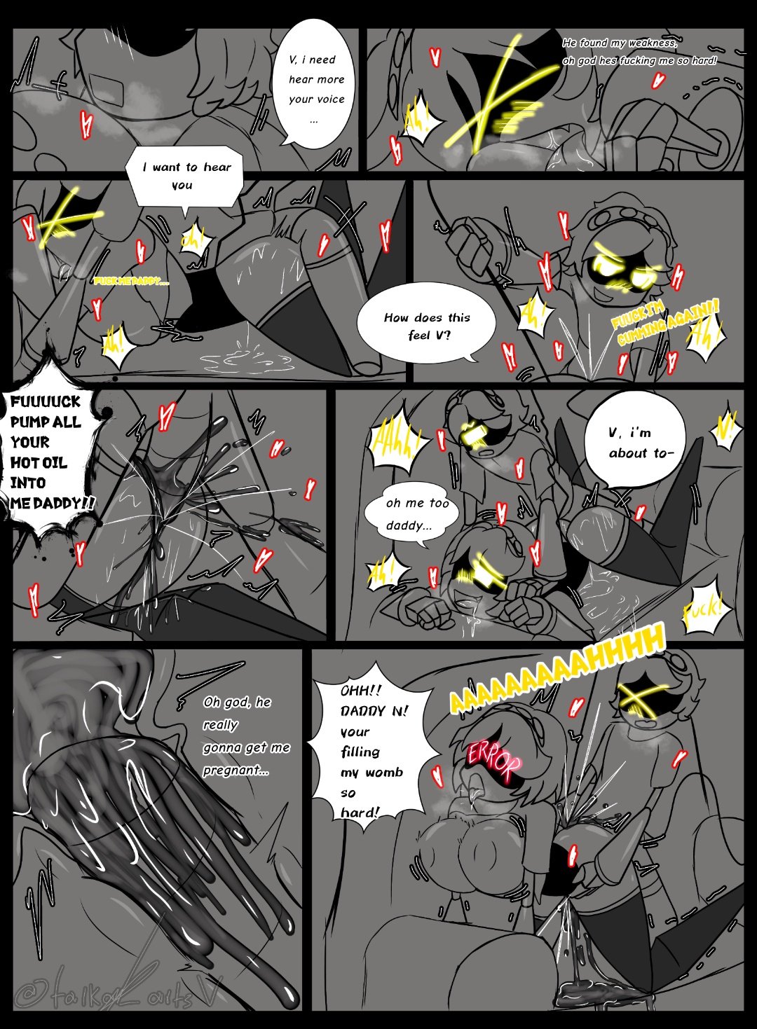 belly bulge, blowjob, comic, cum, cum in pussy, cum inside, deep penetration, deepthroat, envy (murder drones), excessive cum, excessive pussy juice, large breasts, large penis, murder drones, n (murder drones), pussy juice, pussy juice drip, robot, robot boy, robot girl, stomach bulge, tagme, taika artsv, too lazy to tag, v (murder drones), vaginal penetration, yellow eyes