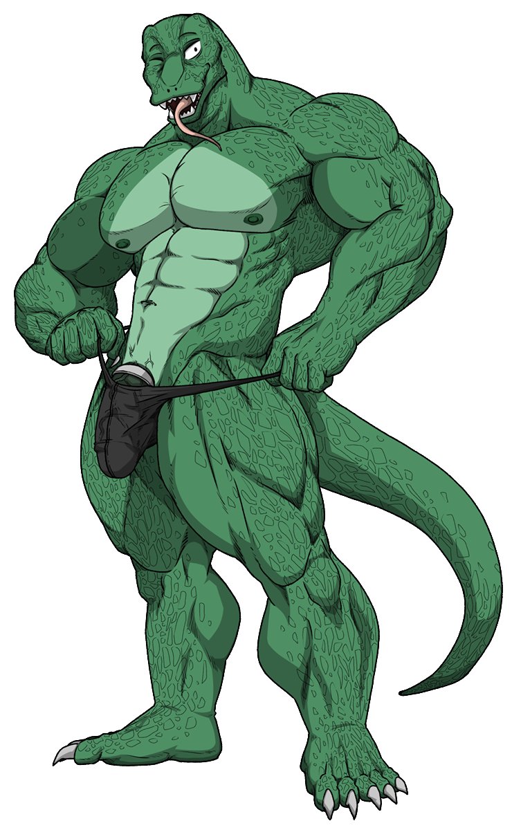 2021 abs accessory anthro barazoku beastars big_muscles bulge claws clothing clothing_pull cock_ring collaboration genital_outline genitals gosha_(beastars) green_body hi_res jewelry komodo_dragon kyuuhari lizard long_tongue looking_at_viewer male male_only monitor_lizard multicolored_body muscular muscular_anthro muscular_male navel nipples one_eye_closed open_mouth open_smile pecs penis penis_accessory penis_jewelry penis_outline quads reptile scalie sharp_teeth simple_background smile solo standing teeth thick_thighs thong thong_pull toe_claws tongue tongue_out two_tone_body underwear underwear_pull white_background wink wolfoxokamichan