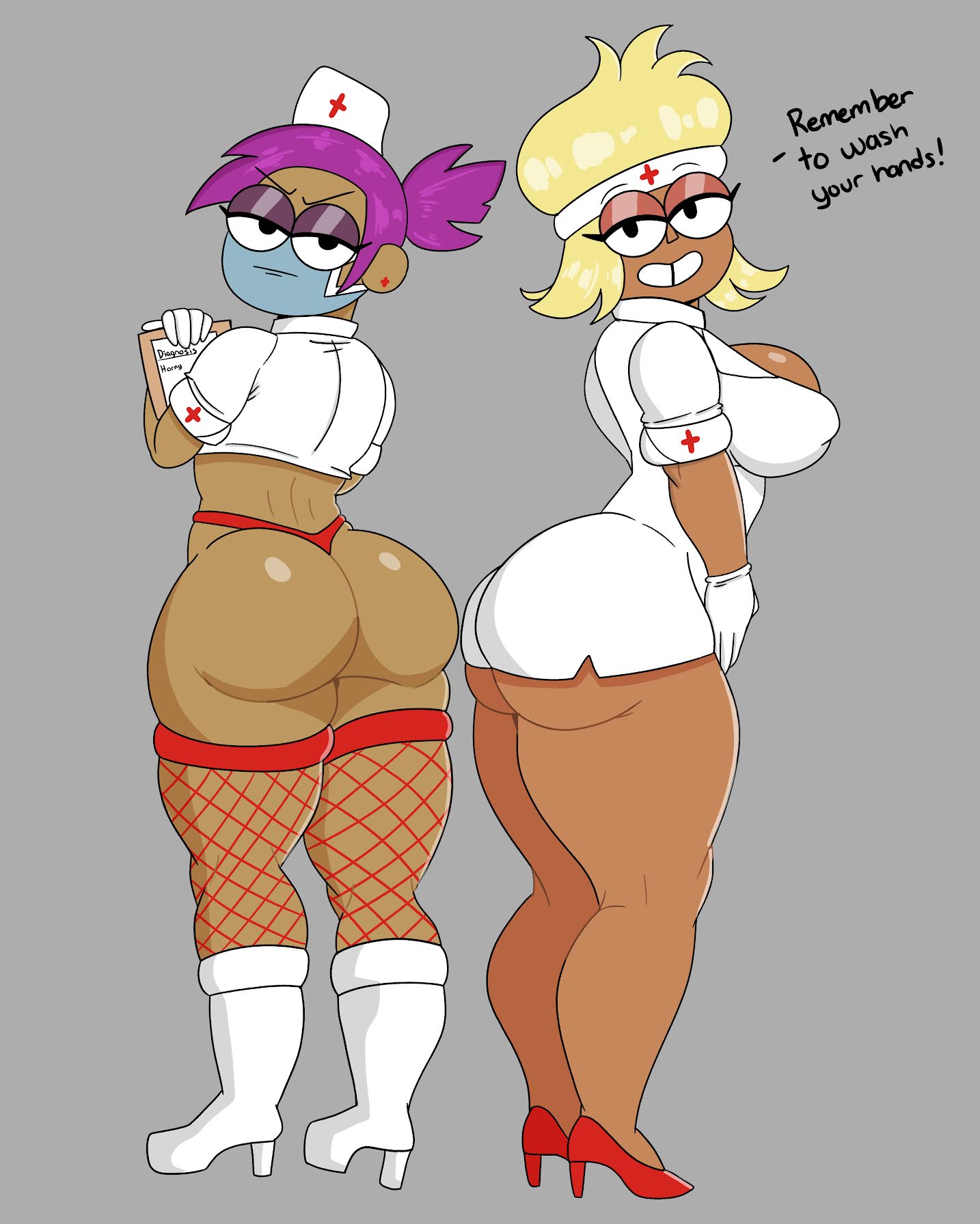 african female, ass, big breasts, breasts, bubble ass, bubble butt, busty, carol (ok k.o.! let's be heroes), carol kincaid, cartoon network, coldarsenal, dark skin, dark-skinned female, enid, female, female focus, female only, g-string, hourglass figure, nude, nude female, nudity, nurse, nurse cap, nurse uniform, ok k.o.! let's be heroes, pinup, pinup pose, pose, posing, rear view, tagme, thick thighs, wide hips