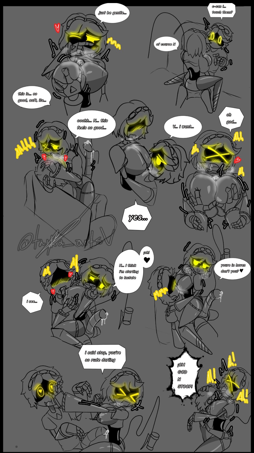 belly bulge, blowjob, comic, cum, cum in pussy, cum inside, deep penetration, deepthroat, envy (murder drones), excessive cum, excessive pussy juice, large breasts, large penis, murder drones, n (murder drones), pussy juice, pussy juice drip, robot, robot boy, robot girl, stomach bulge, tagme, taika artsv, too lazy to tag, v (murder drones), vaginal penetration, yellow eyes