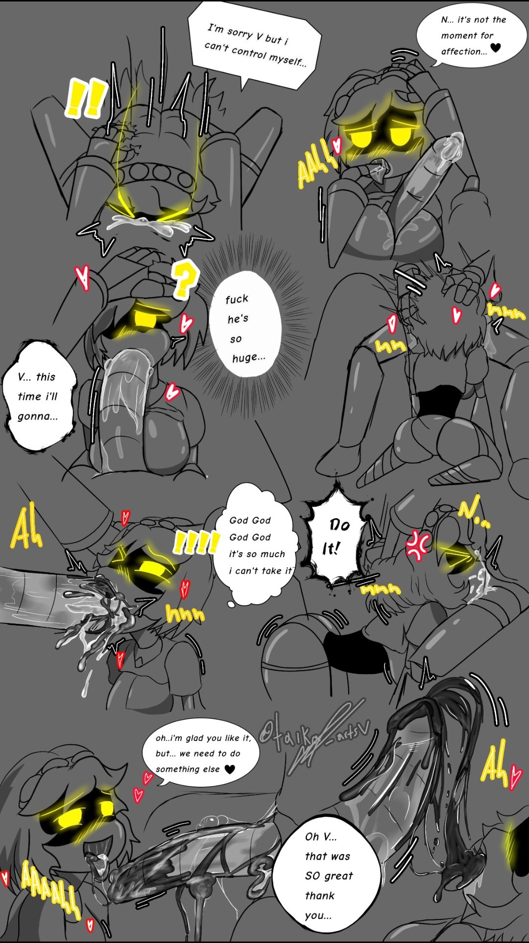 belly bulge, blowjob, comic, cum, cum in pussy, cum inside, deep penetration, deepthroat, envy (murder drones), excessive cum, excessive pussy juice, large breasts, large penis, murder drones, n (murder drones), pussy juice, pussy juice drip, robot, robot boy, robot girl, stomach bulge, tagme, taika artsv, too lazy to tag, v (murder drones), vaginal penetration, yellow eyes