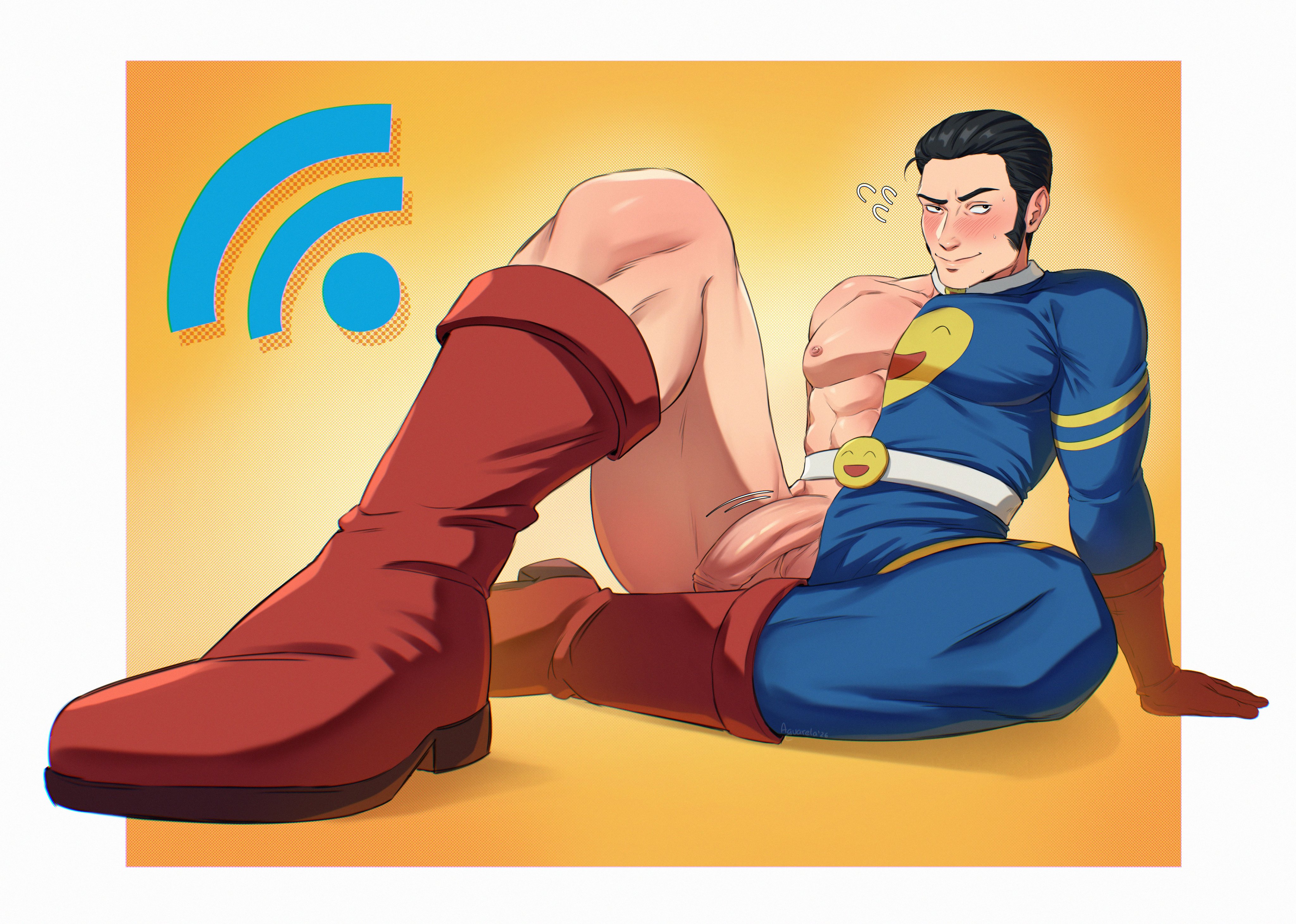 flaccid, fumihiko takaba, jujutsu kaisen, male focus, male only, partially clothed, penis, sitting, tagme, takaba fumihiko