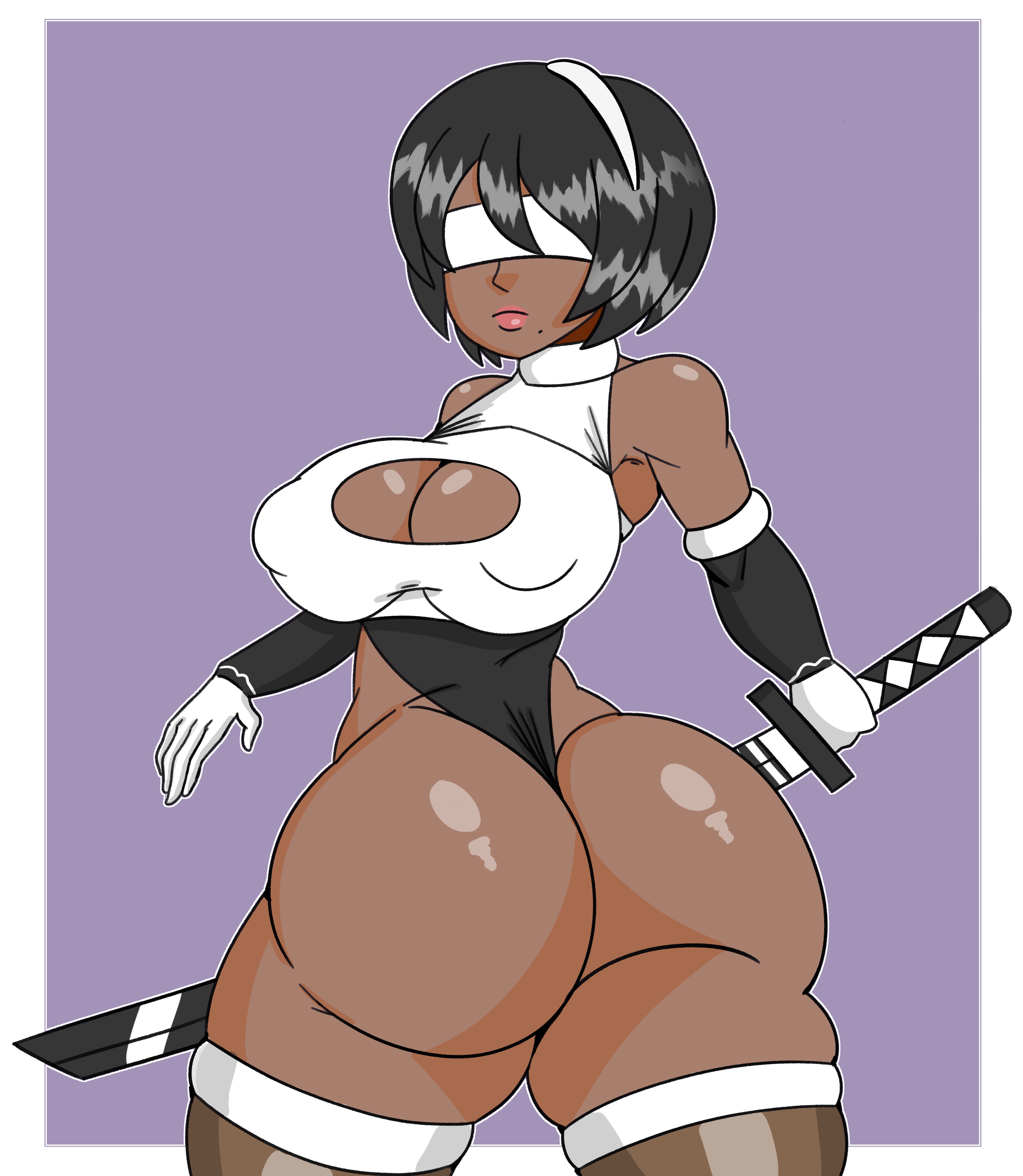 1girls, ass, breasts, bubble ass, bubble butt, busty, coldarsenal, dark skin, dark-skinned female, female, female focus, female only, hourglass figure, nier: automata, pinup, pinup pose, pose, posing, robot, robot girl, sideboob, solo, solo female, tagme, wide hips, yorha 2p