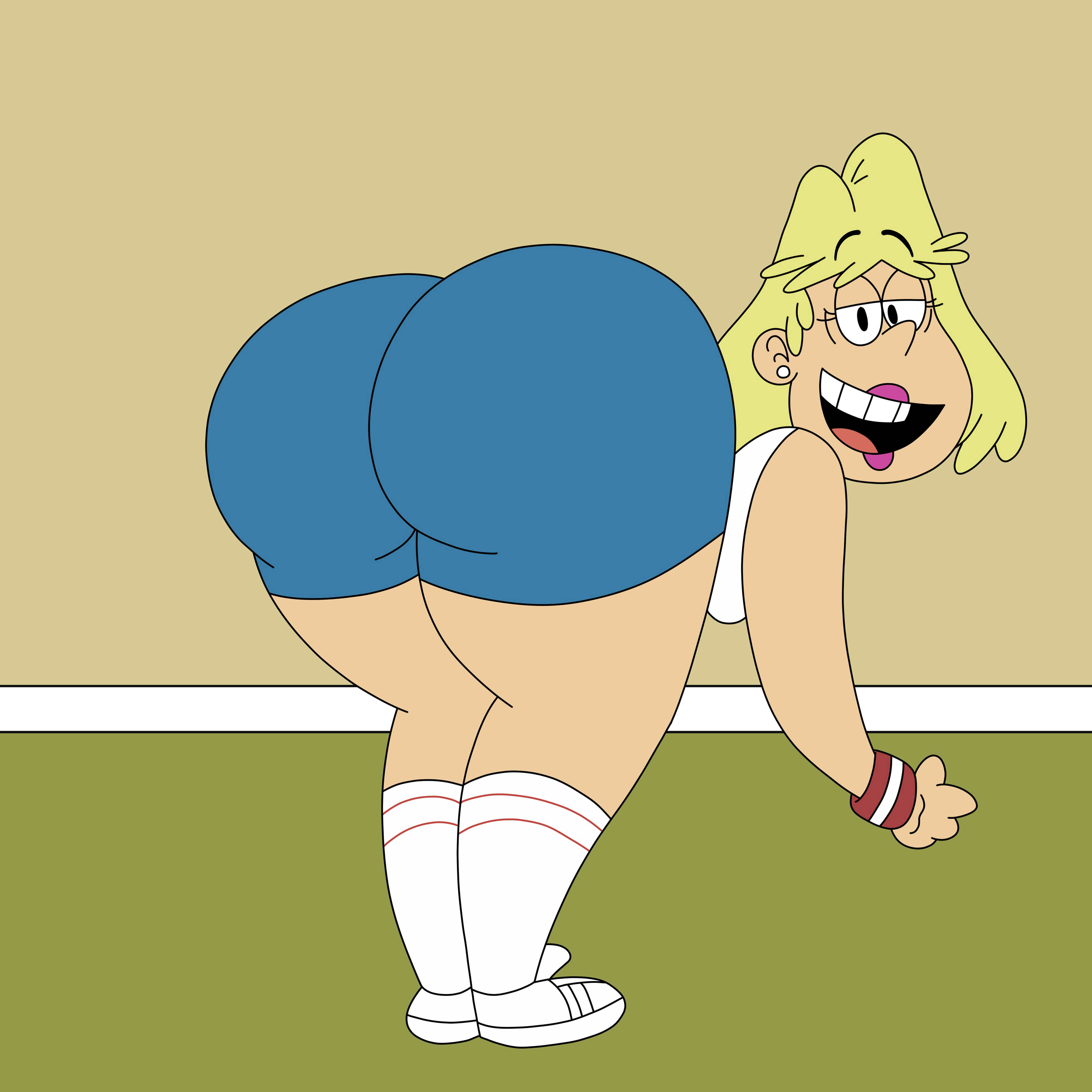 1girls, ass, bent over, big ass, big butt, blonde hair, bottom heavy, bubble ass, bubble butt, clothes, clothing, female, female only, gigantic ass, huge ass, huge butt, kneehighs, kneesocks, large ass, lipstick, looking at viewer, milf, mother, open mouth, rita loud, shoes, shorts, smile, socks, straight hair, the loud house, thick, thick thighs, thighs, working out, workout