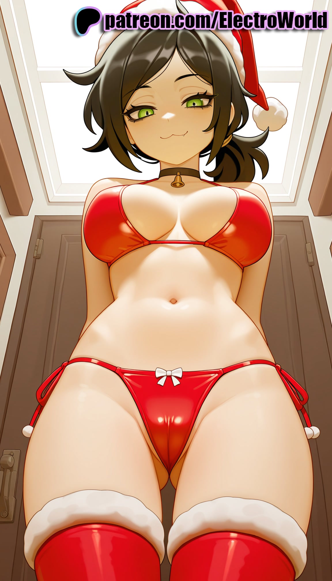 1girls, 2026, ai generated, antlers, artist name, ashley graves, bell, bikini, bobblehat, box, breasts, bust, candy cane, chest, chimney, choker, christmas, christmas lights, christmas ornaments, christmas tree, deer ears, electroworld, fake antlers, fake facial hair, female, fireplace, from below, fur trim, fur-trimmed capelet, fur-trimmed dress, fur-trimmed gloves, fur-trimmed headwear, fur-trimmed legwear, fur-trimmed skirt, fur-trimmed sleeves, gift, gift bag, gift box, green eyes, hat, hi res, high quality, high resolution, highres, holding sack, holly, indoors, looking at viewer, merry christmas, navel, neck bell, party hat, patreon, patreon username, pom pom (clothes), red bikini, red capelet, red gloves, red headwear, red legwear, reindeer, reindeer antlers, reindeer costume, sack, santa bikini, santa boots, santa costume, santa dress, santa gloves, santa hat, side-tie bikini, side-tie panties, smile, solo, stable diffusion, swimsuit, the coffin of andy and leyley, thick thighs, thighhighs, watermark, window, wreath