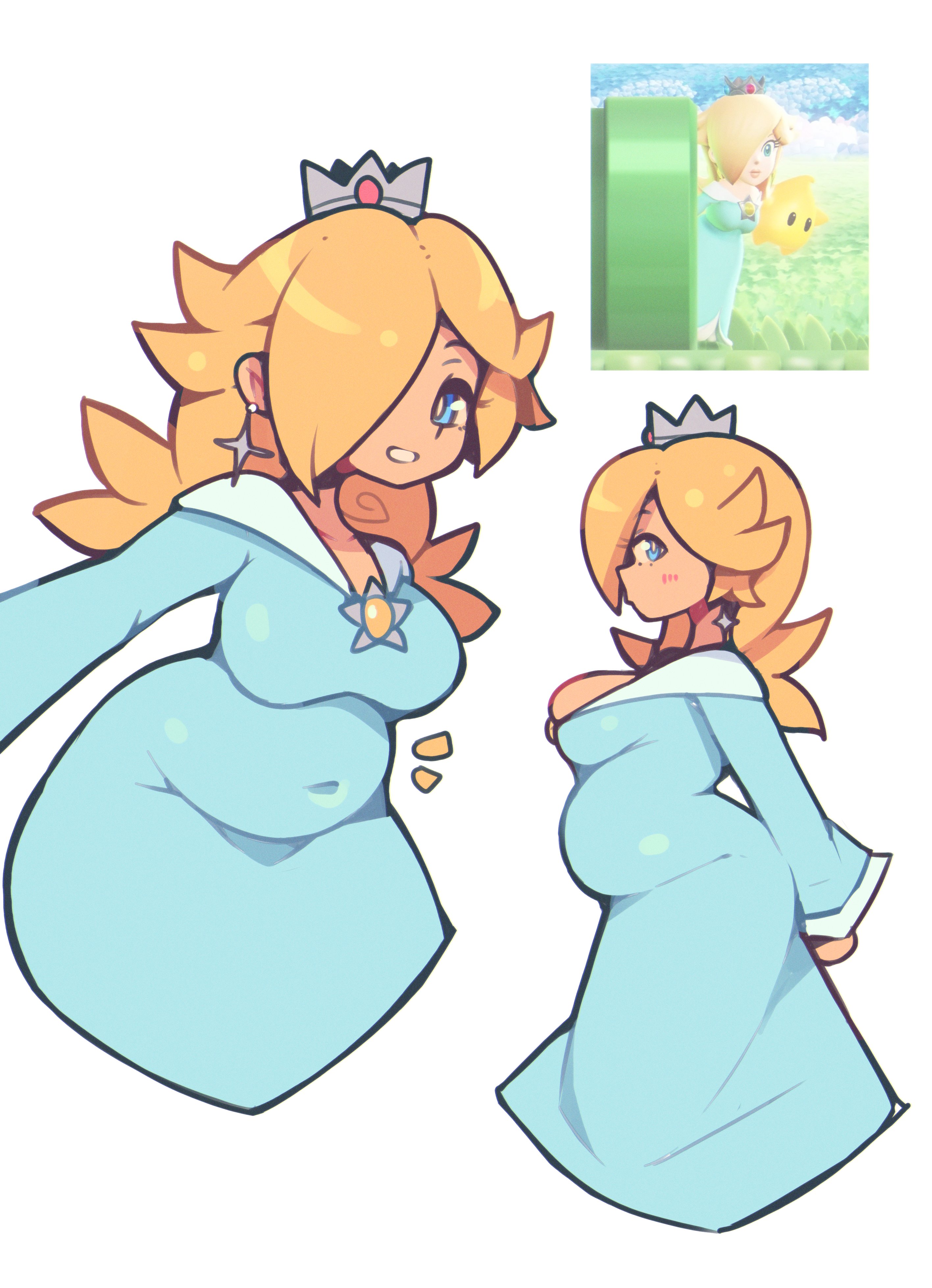 2026, big belly, big breasts, bloated belly, blonde hair, chubby, chubby female, mario (series), meetup in bellabel park, nintendo, poorsdraws, princess rosalina, super mario bros. wonder, super mario bros. wonder + meetup in bellabel park, super mario galaxy, tagme, tight clothing