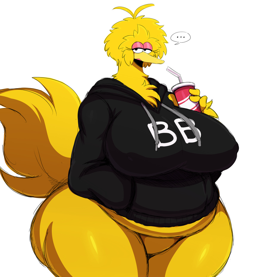 anthro areola ass avian big_bird big_breasts big_butt bird breasts clothing duo erect_nipples female hoodie huge_ass huge_breasts male muppet muppets nipples sesame_street slightly_chubby soda sssonic2 sweat tail