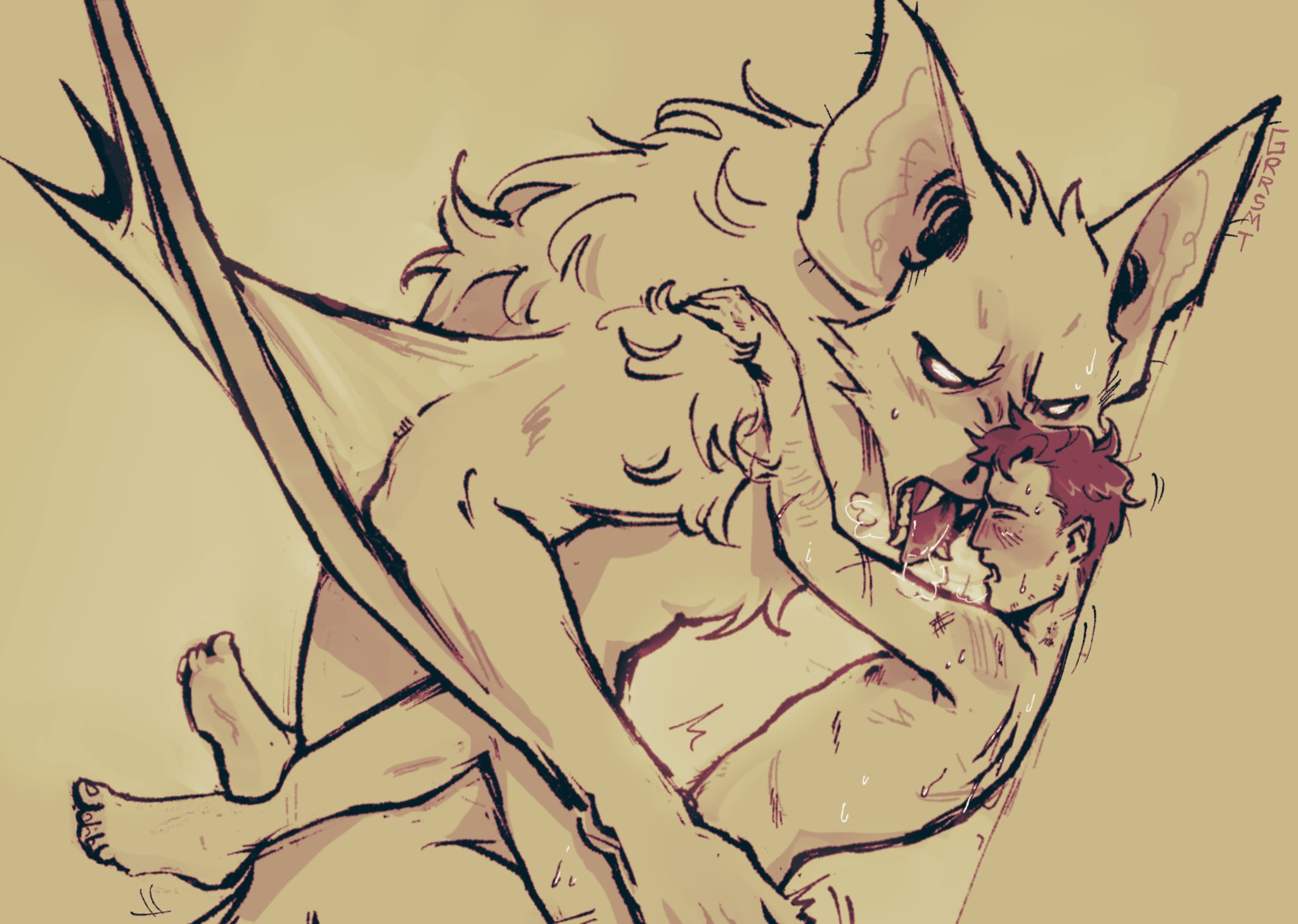 anal, anal sex, bat, big dom small sub, dispatch (game), furry, gay, grrsmt, interspecies, male, male only, monochrome, no visible genitalia, nude, robert robertson, size difference, sonar (dispatch), tongue out, yaoi