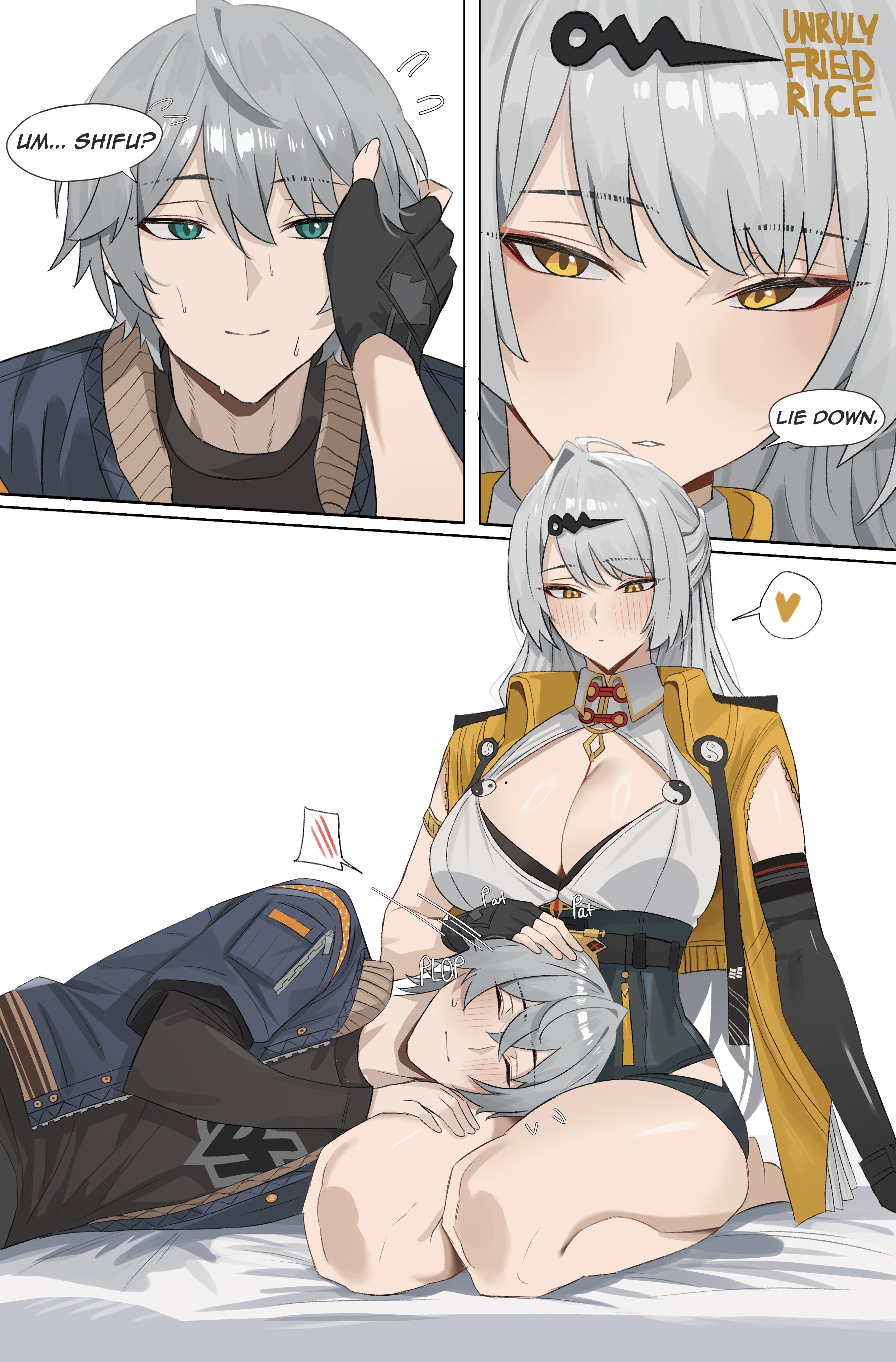 1boy, 1girls, big breasts, busty, clothed female nude male, grey hair, hoyoverse, huge breasts, lap pillow, large breasts, laying on thighs, light skin, light-skinned female, light-skinned male, mihoyo, milf, revealing clothes, silver hair, tagme, teacher, teacher and student, thick, thick thighs, thighs, unrulyfriedrice, white hair, wholesome, wise (zenless zone zero), yixuan (zenless zone zero), zenless zone zero