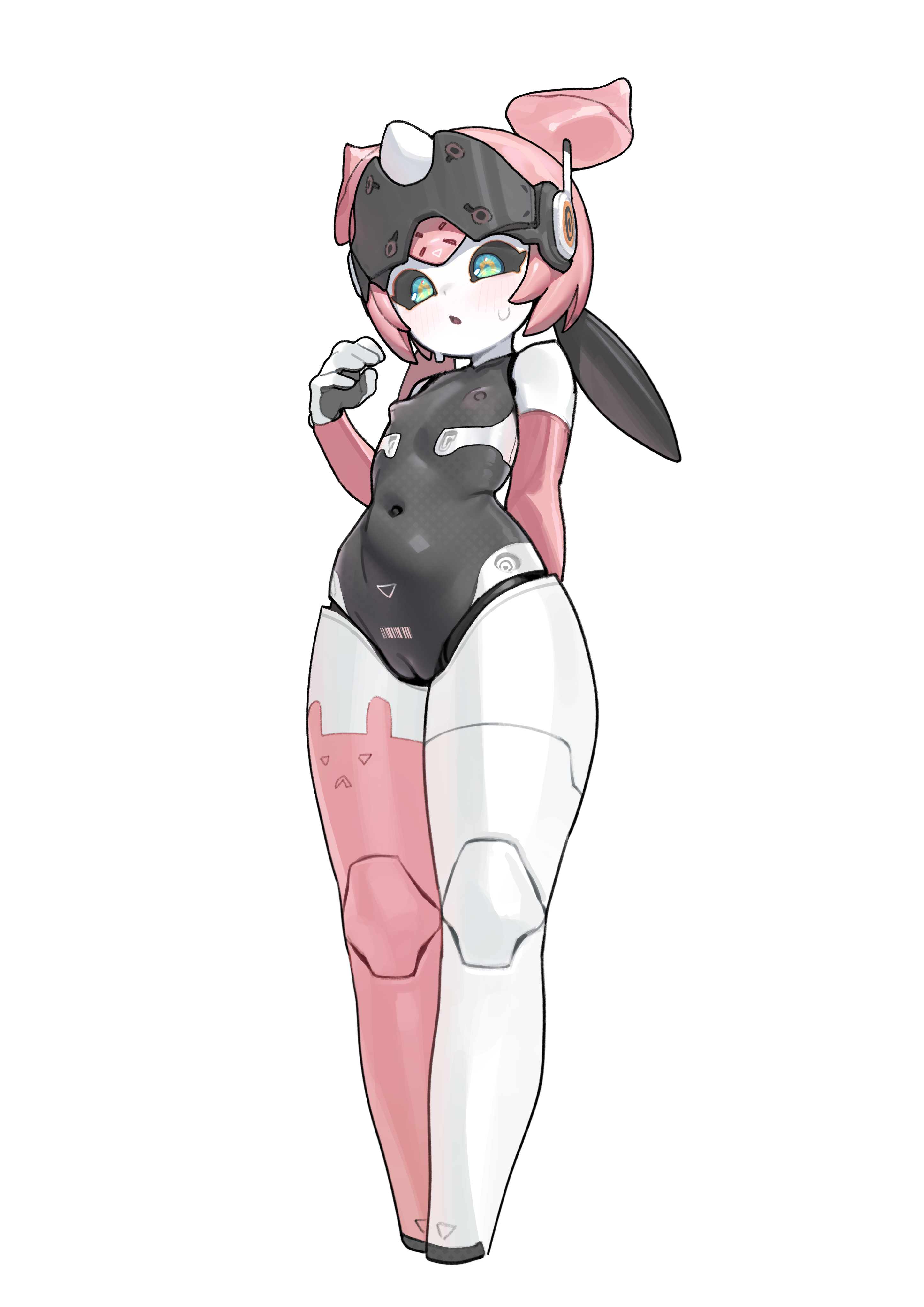 1girls, absurdres, angels of delusion, aqua eyes, aria (zenless zone zero), aria (zenless zone zero) (robot form), black sclera, breasts, cleft of venus, colored sclera, female, full body, highres, navel, nipples, petite, petite body, petite female, pink hair, pussy, robot, sangobob, short hair, simple background, small breasts, solo, standing, white background, zenless zone zero