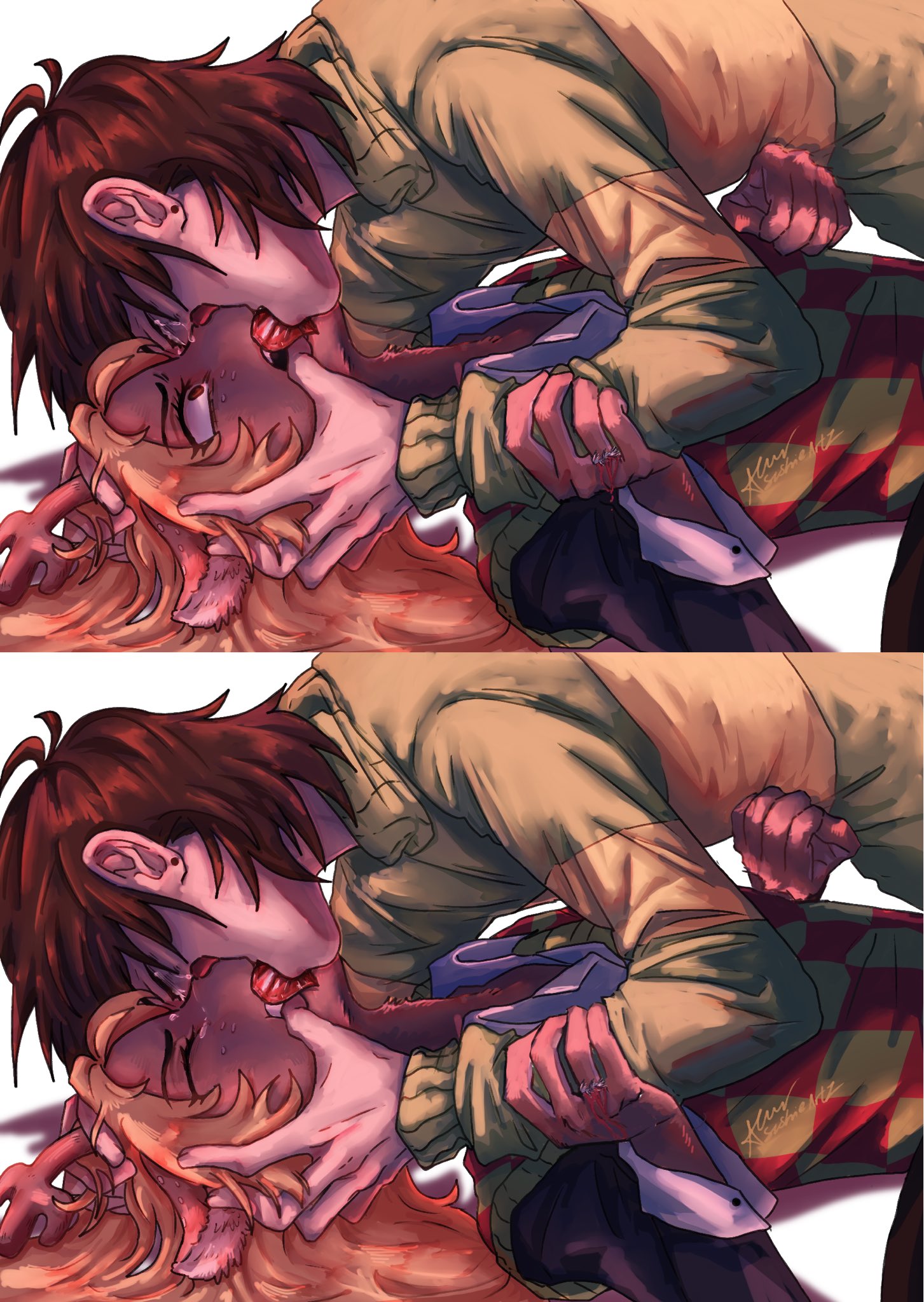 1boy, 1girls, 2d, anthro, anthro female, antlers, blood, color, comic, comic panel, crying, deer, deer girl, deltarune, deltarune chapter 4, dominant human, female, femsub, forced, forced kiss, forcing, french kiss, french kissing, hand on head, hi res, human, human male, human on anthro, kissing, kris (deltarune), light skin, light-skinned male, male, male/female, maledom, mind control, noelle holiday, nonbinary, possession, questionable, rape, reference, ring, snowgrave, submissive anthro, suggestive, thorn ring, twitter link, wince