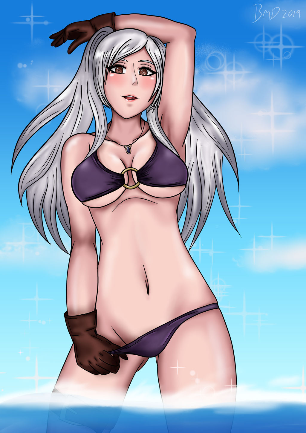 alternate_costume bikini bmd18plus bmdraws fire_emblem fire_emblem_awakening fire_emblem_heroes nintendo official_alternate_costume purple_bikini robin_(female)_(summer)_(fire_emblem) robin_(fire_emblem) robin_(fire_emblem)_(female) swimsuit teasing undressing water