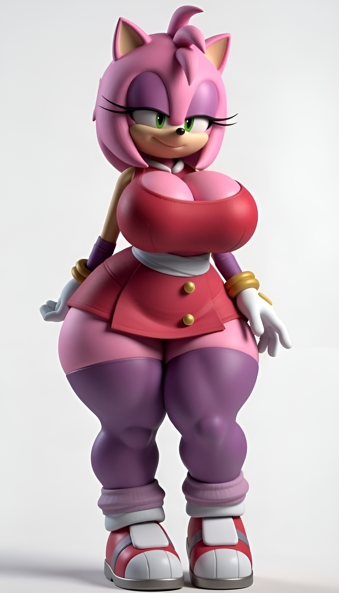1girls, ai edit, ai generated, amy rose, amy rose (boom), big ass, big breasts, big butt, brasil louco, bubble ass, bubble butt, female, female only, full body, fully clothed, furry, furry only, huge breasts, looking at viewer, seductive, seductive look, seductive smile, simple background, solo, solo female, solo focus, sonic (series), sonic boom, sonic the hedgehog (series), tagme, voluptuous, white background