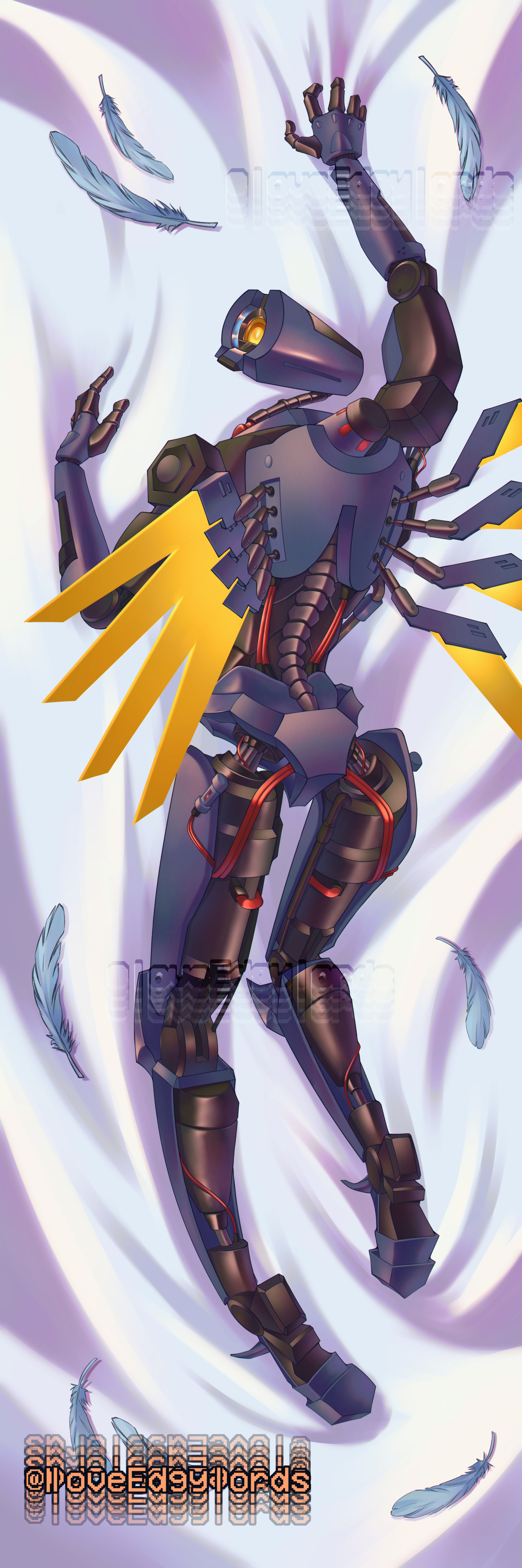 dakimakura, dakimakura design, loveedgylords, lying on stomach, robot, signature artist name, ultrakill, v1 (ultrakill)