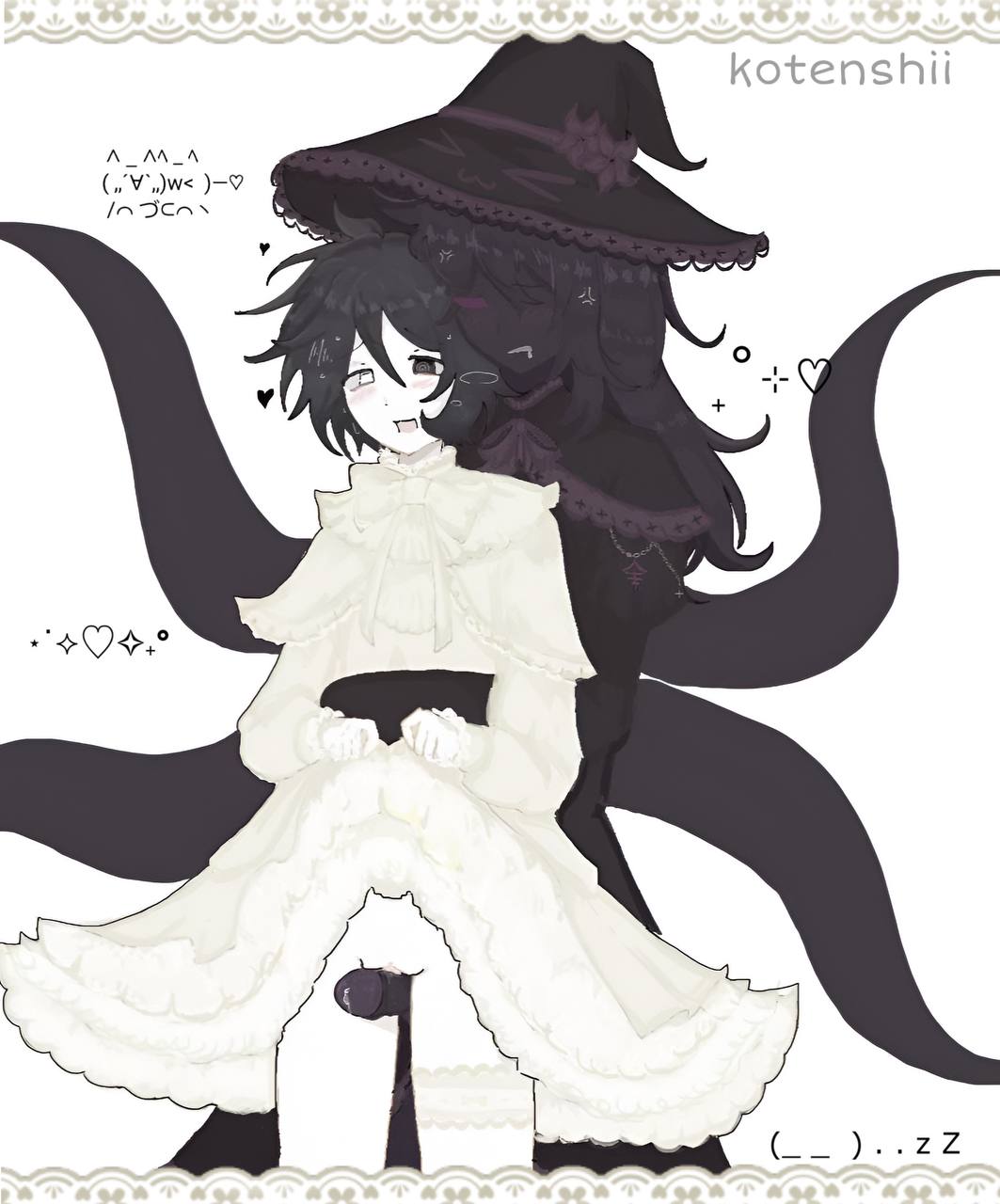 1boy, 1boy1girl, 1girls, artist name, azure (forsaken), black body, black dress, black hair, black male, dick, forsaken (roblox), grinding, grinding pussy, hat, kotenshii, male only, pussy, roblox, roblox game, robloxian, self upload, straight, teasing, tentacle, thigh gap, thigh job, thigh sex, thighhighs, thighjob, thighs, two time (forsaken), vaginal penetration, watermark, white dress, white hair, white skin