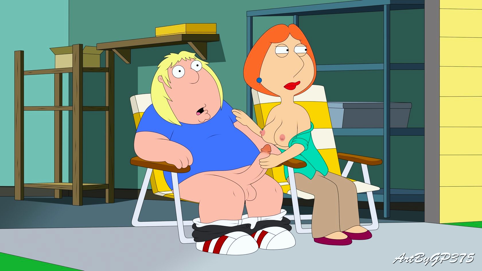 breasts, chris griffin, clothing, erect penis, family guy, female, gp375, handjob, huge cock, human, incest, lois griffin, male, manual, mother and son, no bra, pale skin, public