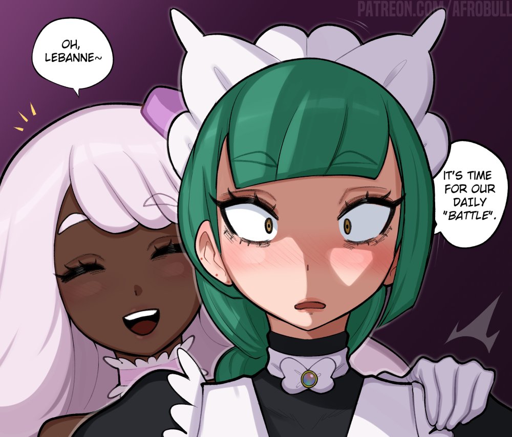 2girls, afrobull, female, female only, green hair, harujio (pokemon), jacinthe (pokemon), lebanne (pokemon), maid, multiple girls, pink hair, pokemon, pokemon legends: z-a, yukari (pokemon)