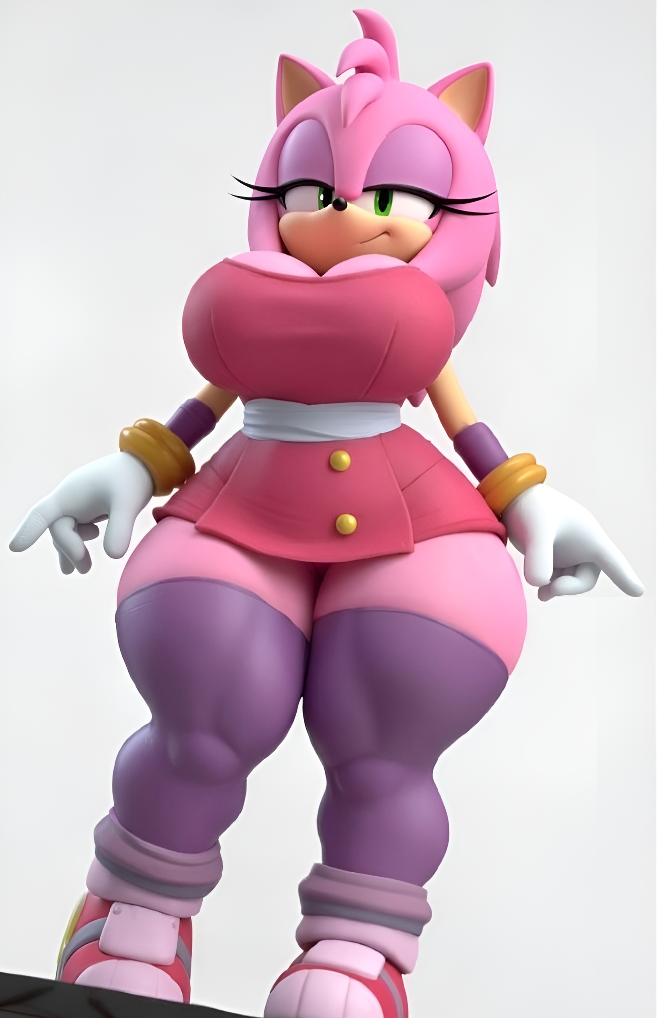1girls, ai edit, ai generated, amy rose, amy rose (boom), big ass, big breasts, big butt, brasil louco, bubble ass, bubble butt, female, female only, full body, fully clothed, furry, furry only, huge breasts, looking at viewer, looking down, seductive, seductive look, seductive smile, simple background, solo, solo female, solo focus, sonic (series), sonic boom, sonic the hedgehog (series), tagme, voluptuous, white background