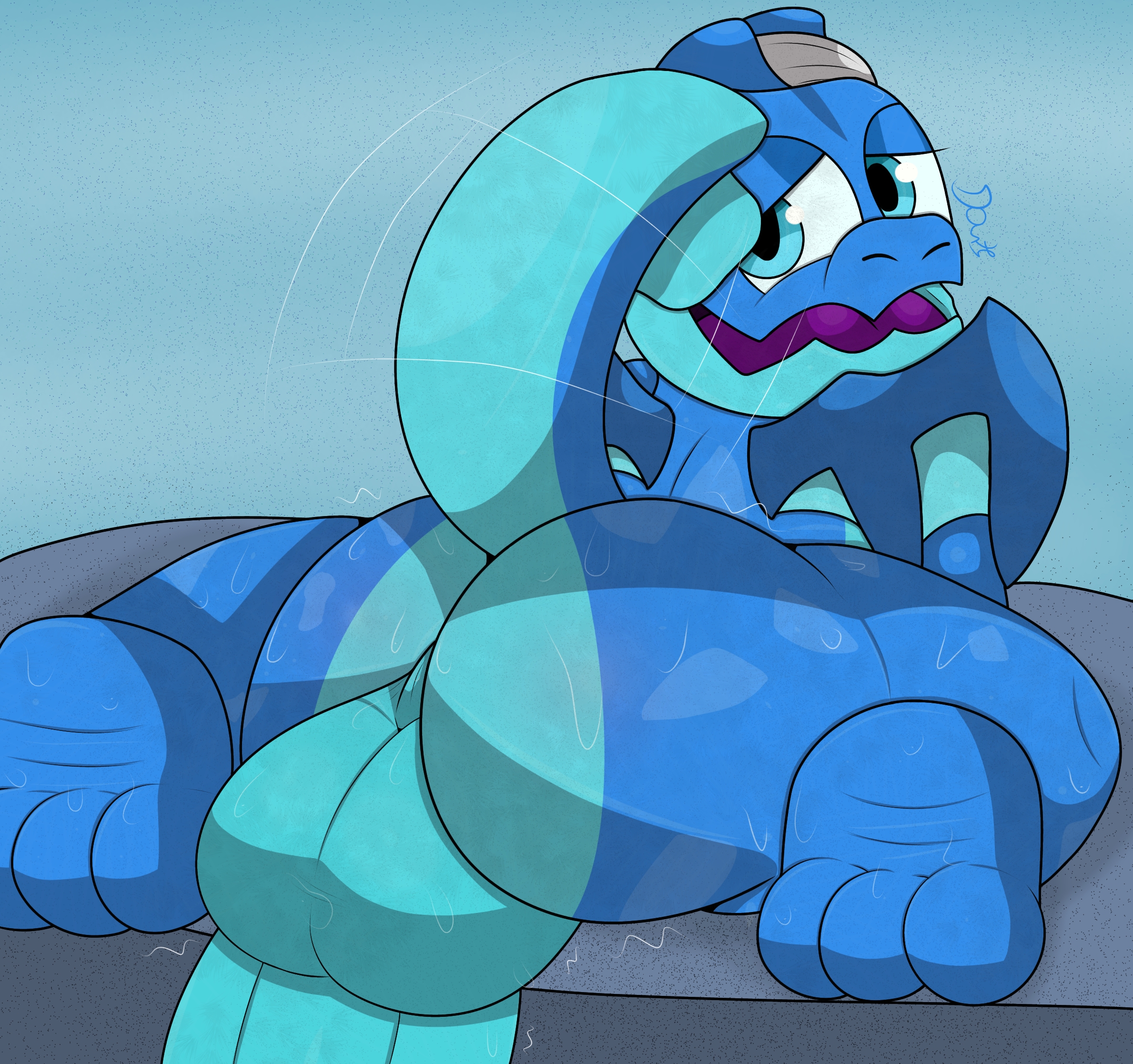 1boy, 3 toes, anthro, anthrofied, ass, balls, big balls, big penis, blue body, blue eyes, clash (series), clash royale, digital media (artwork), dragon, electro dragon (clash royale), evan (plushtrapboyuwu), eyelashes, feet, furry, gay, genitals, half-closed eyes, huge balls, huge cock, humanoid penis, legs, looking back, male, male only, naked, nude, open mouth, penis, plushtrapboyuwu, presenting, presenting hindquarters, purple tongue, raised tail, scalie, simple background, smile, solo, solo male, spread legs, supercell, sweat, sweatdrop, sweating, sweaty, sweaty ass, sweaty balls, sweaty butt, sweaty thighs, tail, testicles, thick thighs, thighhighs, thighs, tongue, video games, wet, wide hips, wings, yaoi