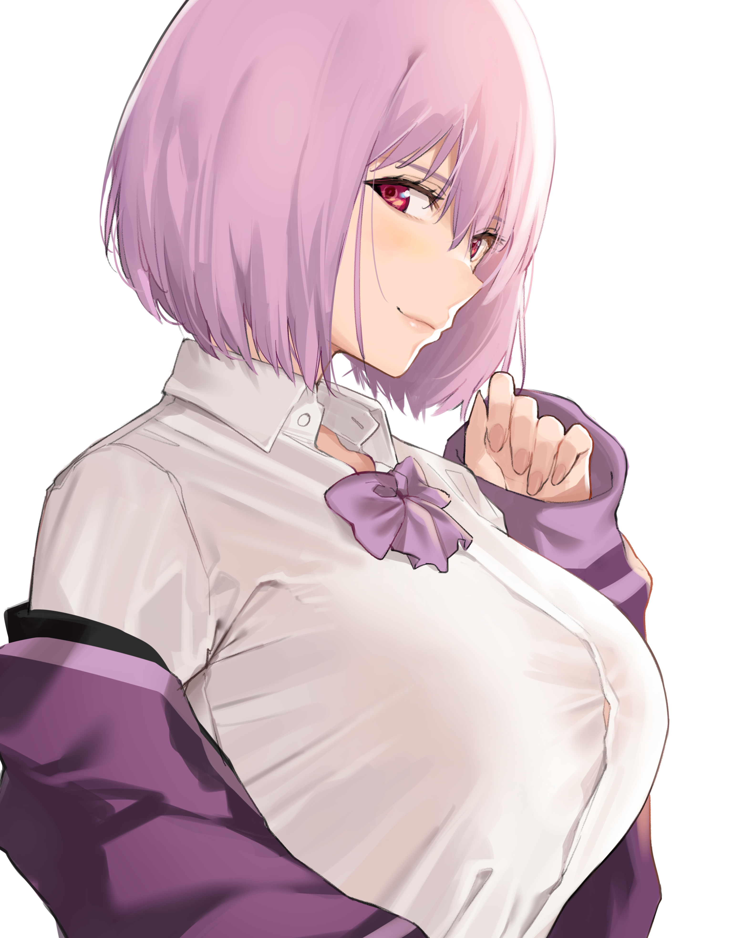 1girls, big breasts, bob cut, breasts, female, female focus, female only, j@ck, lavender hair, red eyes, shinjou akane, short hair, ssss.gridman, tagme