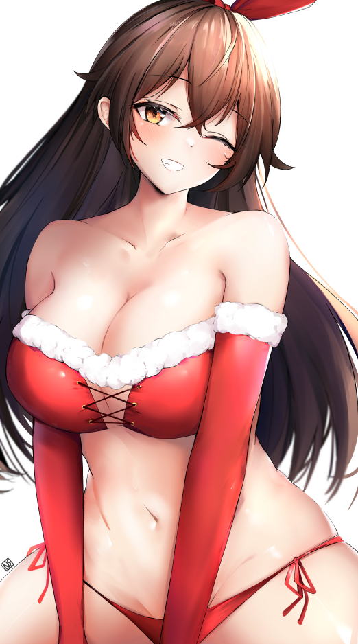 1girls, amber (genshin impact), ass, bare shoulders, belly, belly button, big ass, big breasts, big butt, bikini, black hair, bra, breasts, cleavage, clothed, clothes, clothing, curvy, cute, eyebrows, eyebrows visible through hair, eyelashes, female, female only, flirting, front view, genshin impact, hips, human, humanoid, large ass, large breasts, large butt, long hair, looking at viewer, navel, neroo, one eye closed, panties, pose, posing, pov, pov eye contact, seductive, seductive eyes, seductive look, seductive smile, side-tie bikini, simple background, smile, smiling, smiling at viewer, solo, solo female, swimsuit, teeth, thick, thick ass, thick thighs, thighs, underwear, voluptuous, white background, wholesome, wide hips, wink, yellow eyes