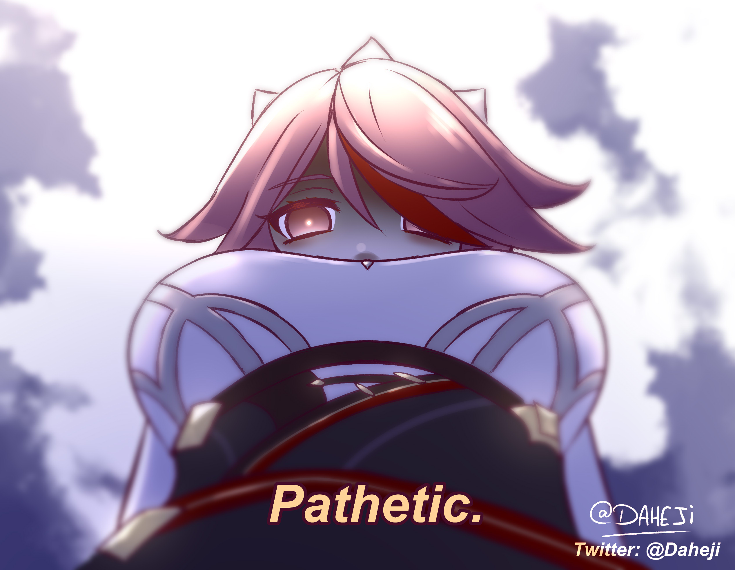 breasts, busty, daheji, english text, female, female only, from below, genshin impact, hi res, large breasts, looking at viewer, meme, nun, rosaria (genshin impact), upper body