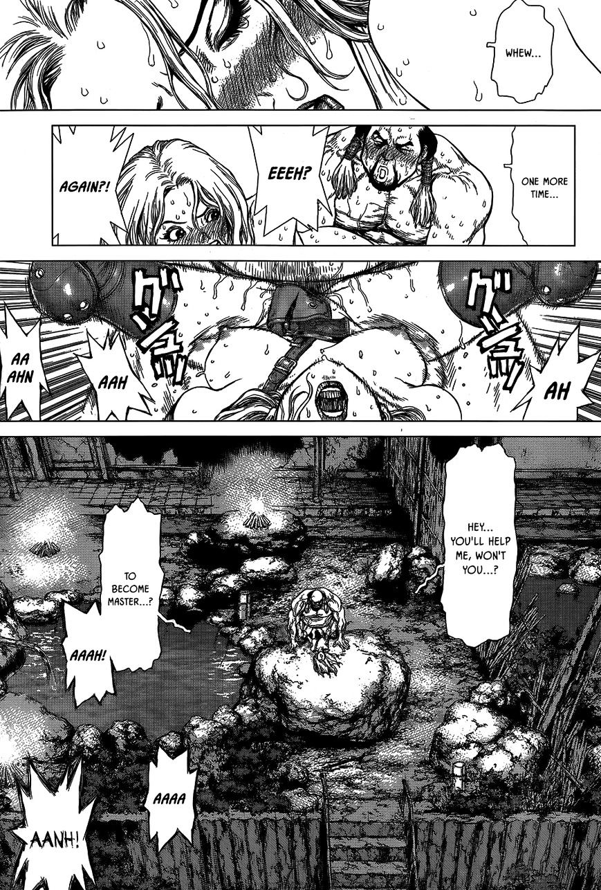 1boy areolae assassin blonde_hair boichi english_text female large_breasts long_hair manga missionary_position monochrome nipples nude_female nude_male onsen outdoor perspective scan sex straight sweat sweatdrop wallman_(boichi)