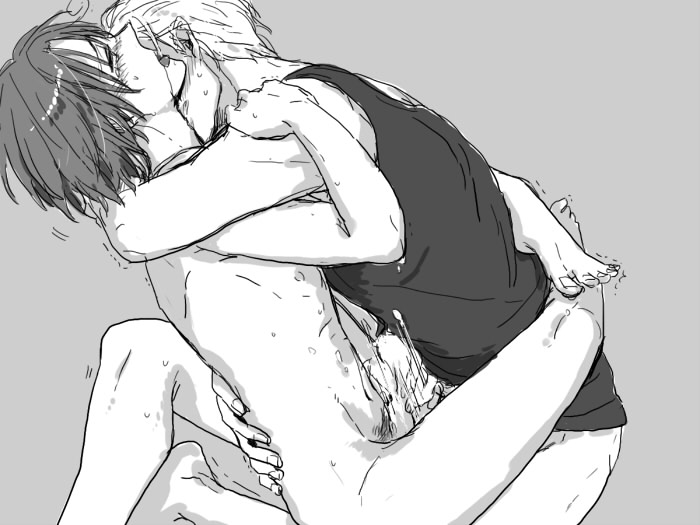 2boys axis_powers_hetalia barefoot black_shirt cute embrace erection feet feliciano_vargas frottage gay germany_(hetalia) hug italy_(hetalia) kissing_neck leg_lock leg_wrap ludwig_weillschmidt male male_only monochrome nude passionate penis yaoi