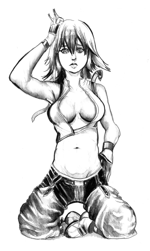 cluedog disney girl_riku greyscale kingdom_hearts medium_breasts monochrome riku rule_63 square_enix