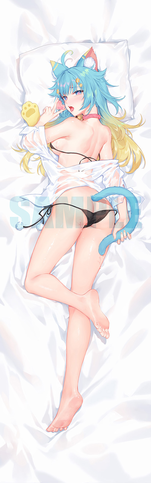 atdan blue_hair cat_ears dakimakura feet