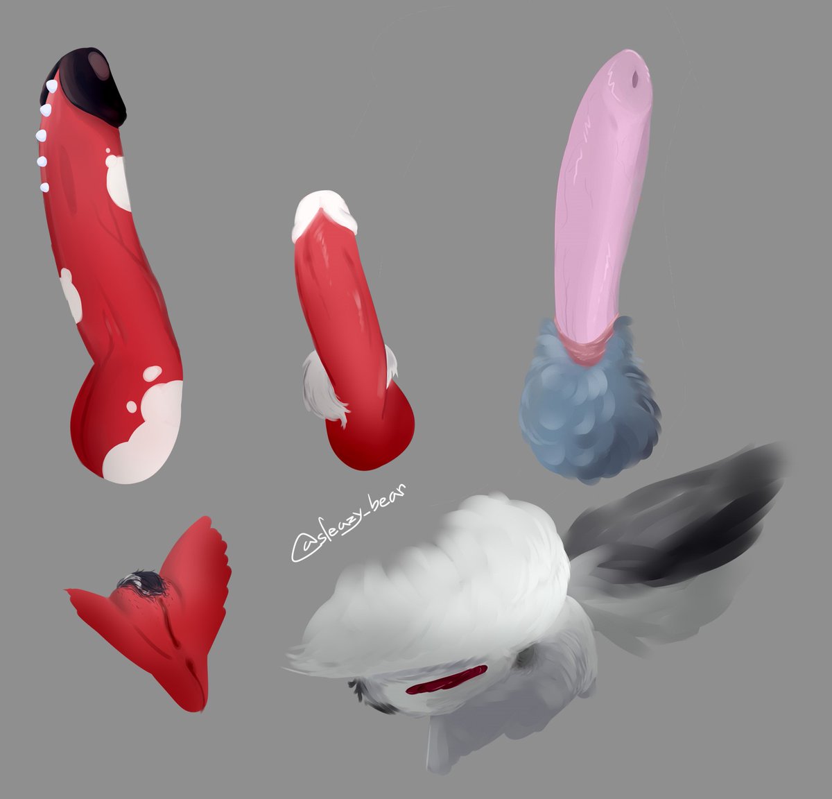 2girls, 3boys, anus, ass, avian, balls, bird, black body, black fur, blitzo (helluva boss), canid, canid demon, canine, circumcised, demon, feathers, female, fur, grey body, grey feathers, grey fur, hellhound, helluva boss, imp, loona (helluva boss), male, millie (helluva boss), moxxie (helluva boss), owl, owl demon, penis, pubic hair, pussy, raised tail, red balls, red body, red penis, red pussy, red skin, sleazy bear, spiked penis, spikes, stolas (helluva boss), vivienne medrano, white body, white fur, white pussy