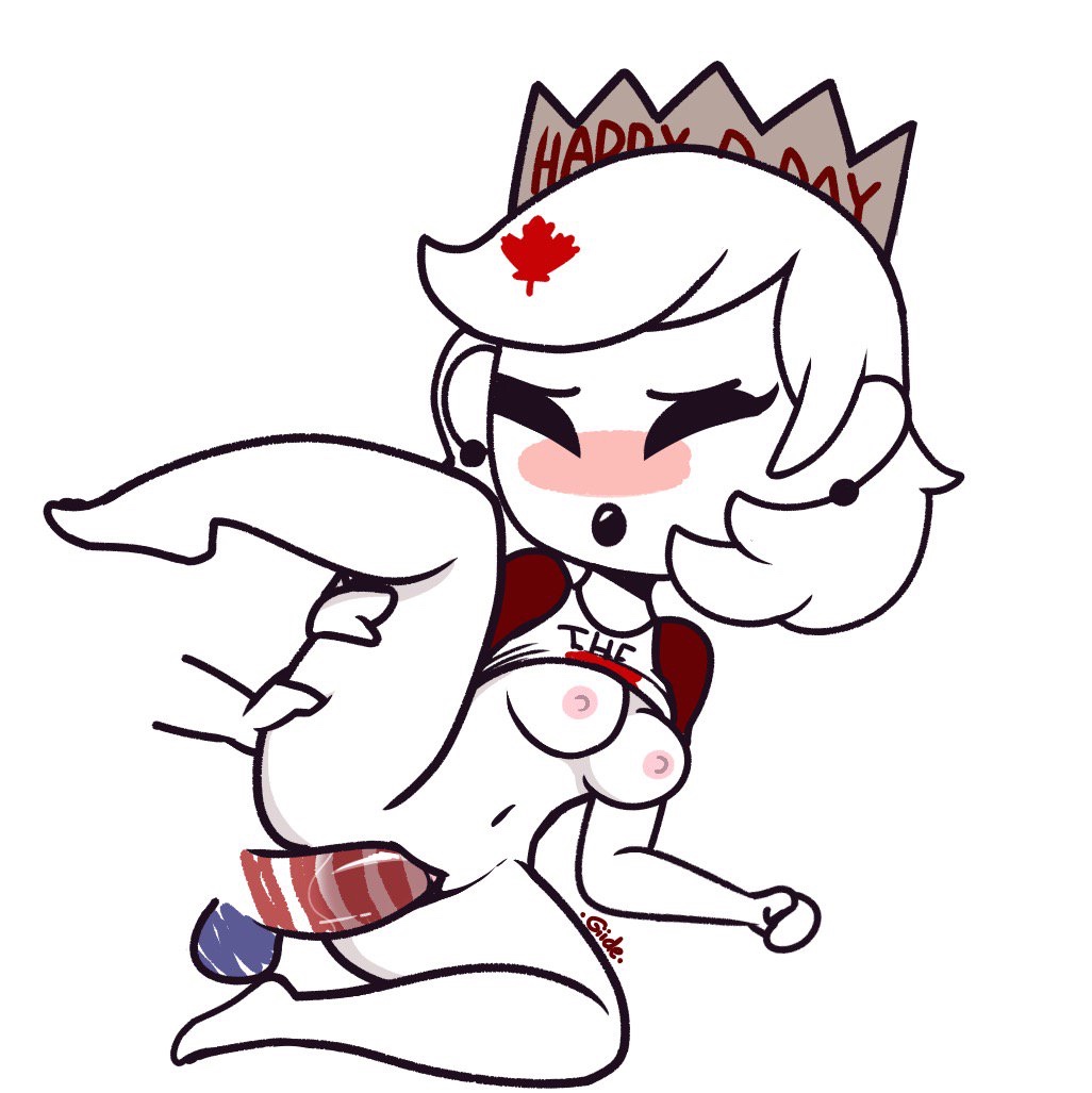 1girls 2018 america_(egobuzz) areola belly_button blush bottomless breasts canada canada_(countryhumans) canada_(egobuzz) closed_eyes countryhumans countryhumans_girl crown disembodied_hand disembodied_penis female female_focus female_penetrated giidenuts humanized leg_grab legs_up lifted_shirt maple_leaf original partially_clothed partners partners_fucking personification pink_areola united_states_of_america_(countryhumans) vaginal_penetration