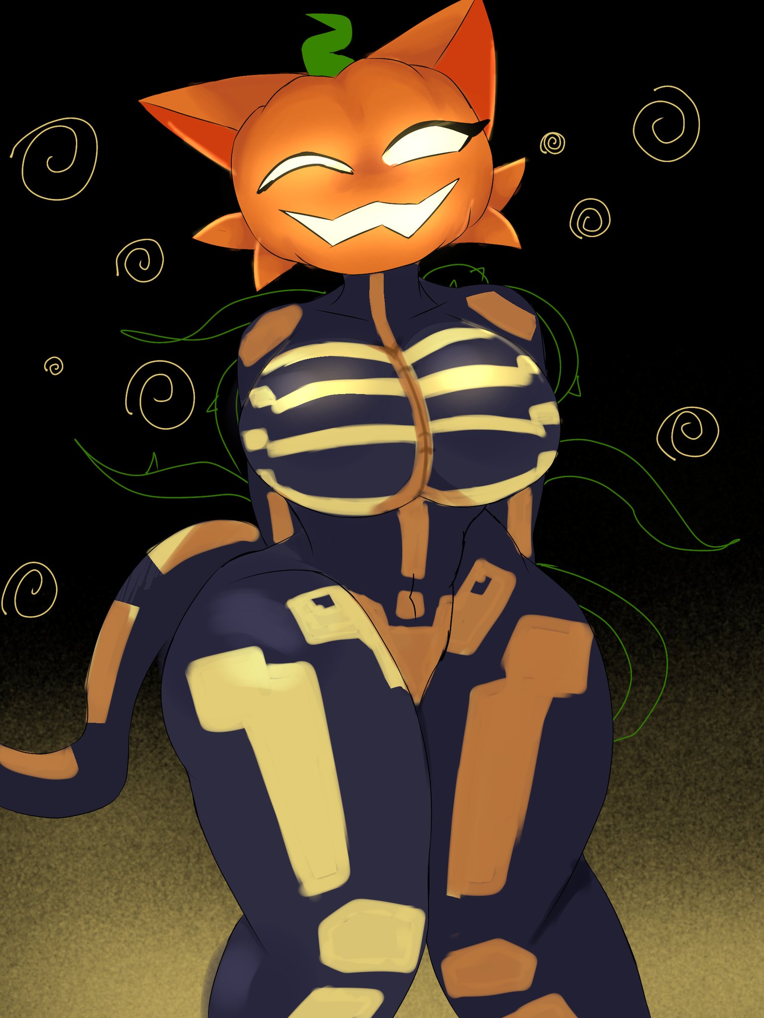 breasts, female, fortnite, pumpkin head, spice (fortnite), tagme, tail, thick thighs