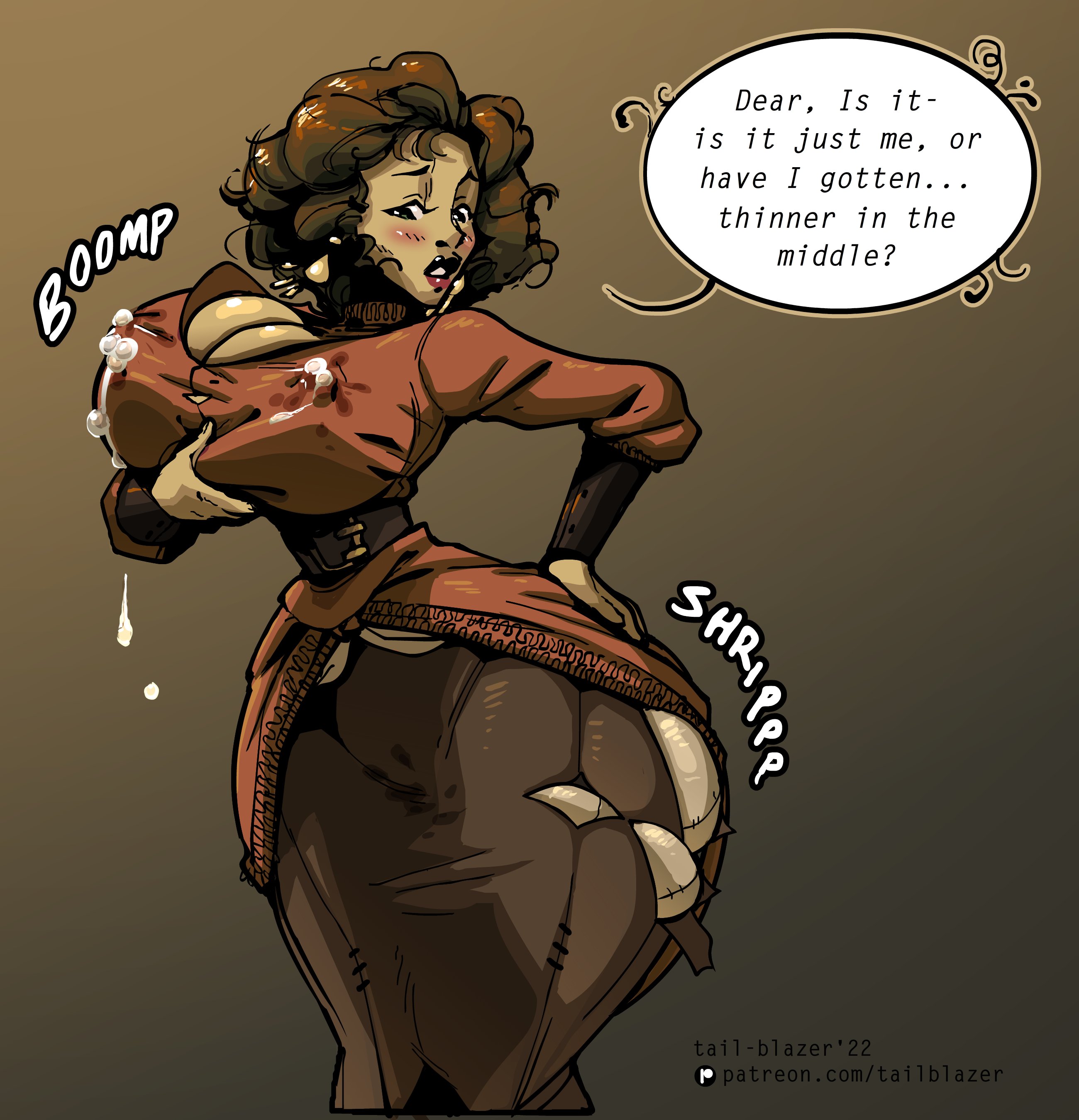 1girls, adelaide (tail-blazer), ass expansion, ass growth, belt, breast expansion, breast milk, breasts, brown dress, brown hair, brown-haired female, brunette female, brunette hair, brunette-haired female, edwardian, edwardian dress, edwardian era, expansion, female, female only, history, hourglass figure, hourglass figured female, lactating, lactating nipples, lactating through clothing, lactation, lactation through clothes, milk, milky, pants rip, red clothing, red shirt, ripped clothing, ripped pants, shirt, solo, solo female, source request, tagme, tail-blazer, tearing clothes, thick hips, thick thighs, torn clothes, torn clothing, torn pants, waist reduction, wet clothes, wet clothing, wide hips, wide thighs