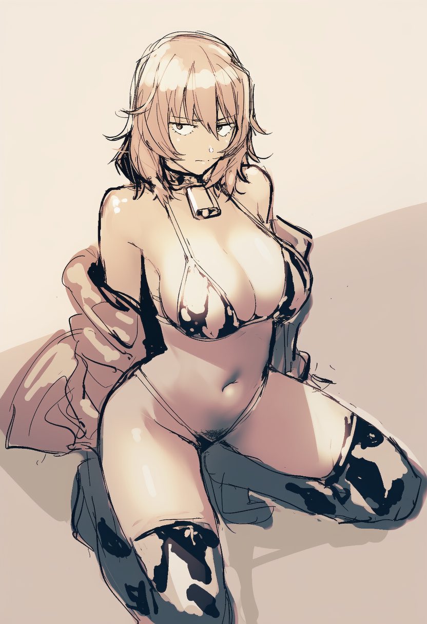 1girls, ai generated, andou (girls und panzer), brown hair, brunette hair, cow print bikini, female, girls und panzer, kobayashi3biker, pubic hair, pubic hair peek, tagme, tanned, tanned body, tanned female, tanned skin, tomboy
