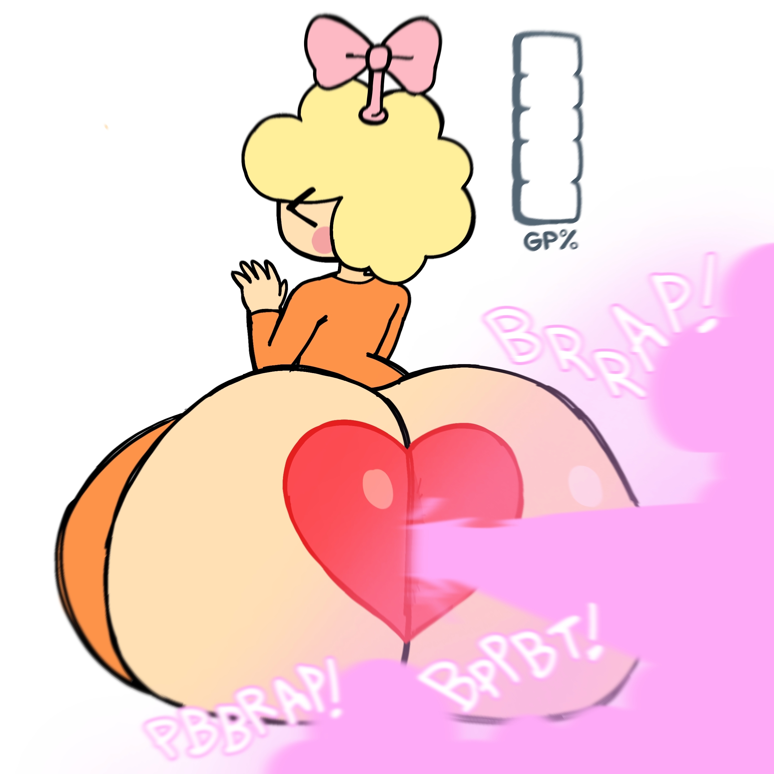 1girls, ass, bouncy bella, bowtie, fart, fart fetish, farting, fat fleet, female, female only, heart, heart symbol, huge ass, huge butt, hyper fart, mrpotato123 , pink fart, tagme, unusual fart