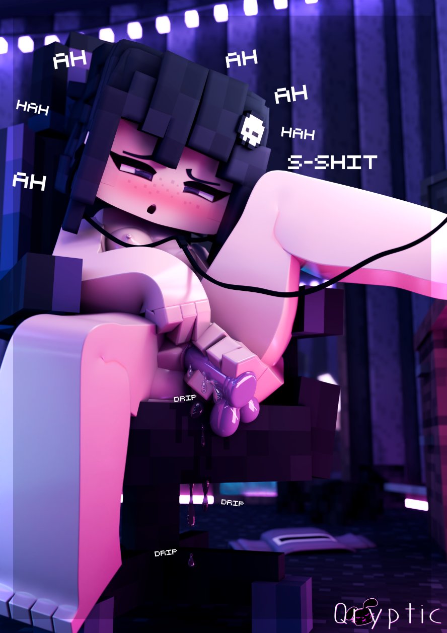 1girls, 3d, blush, breasts, charlie (qrypticl), dildo, dildo in pussy, female, female only, freckles, hair ornament, headset, indoors, inside, looking down, masturbation, mine-imator, minecraft, multicolored hair, nude, nude female, open mouth, purple dildo, purple eyes, pussy, pussy ejaculation, pussy insertion, pussy juice, pussy juice drip, qrypticl, sex toy, skull hair ornament, solo, solo female, solo focus, tagme, thick thighs