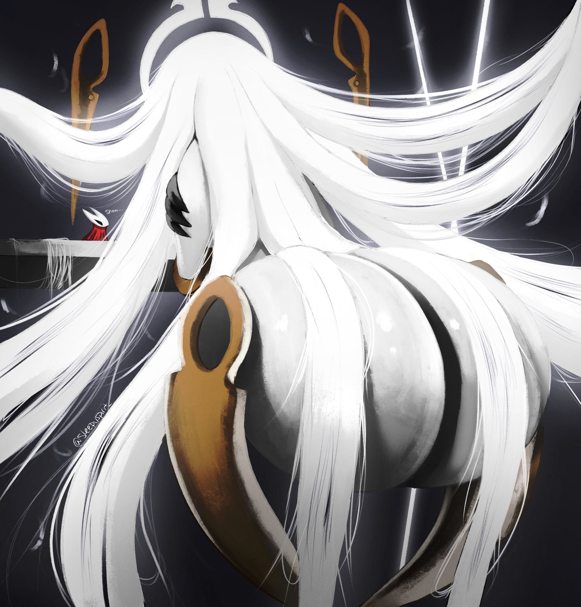 1girls, artificial legs, ass, fat ass, female, female only, grand mother silk, hollow knight, hollow knight: silksong, hornet (hollow knight), huge ass, huge butt, large ass, large butt, massive ass, massive butt, silk, sleepyspirit, thick ass, white hair